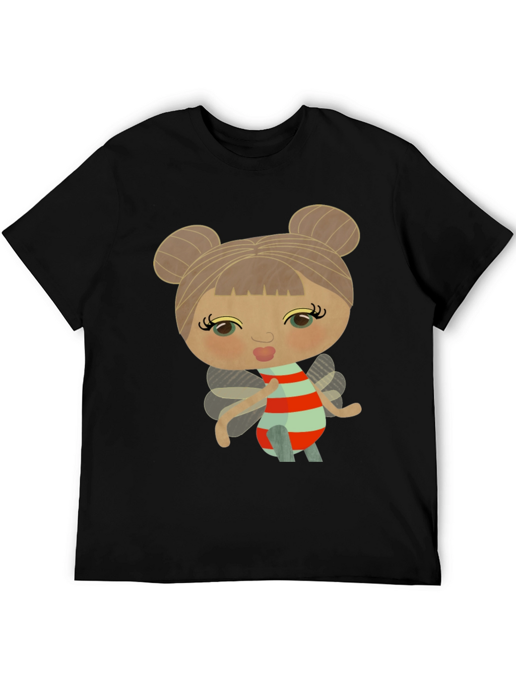 Cute Cartoon Fairy Graphic Black T-Shirt