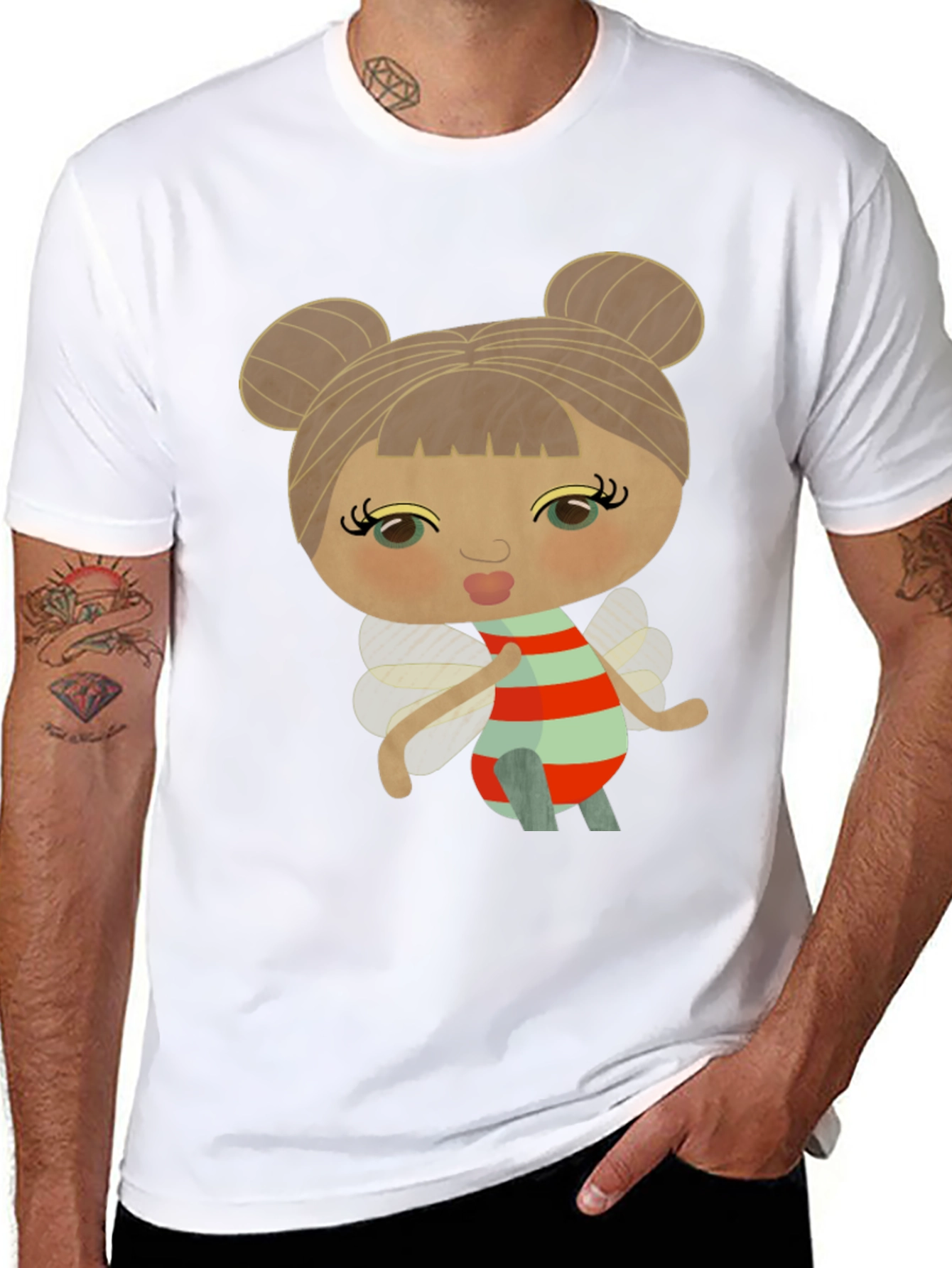 Cute Cartoon Fairy Graphic Black T-Shirt