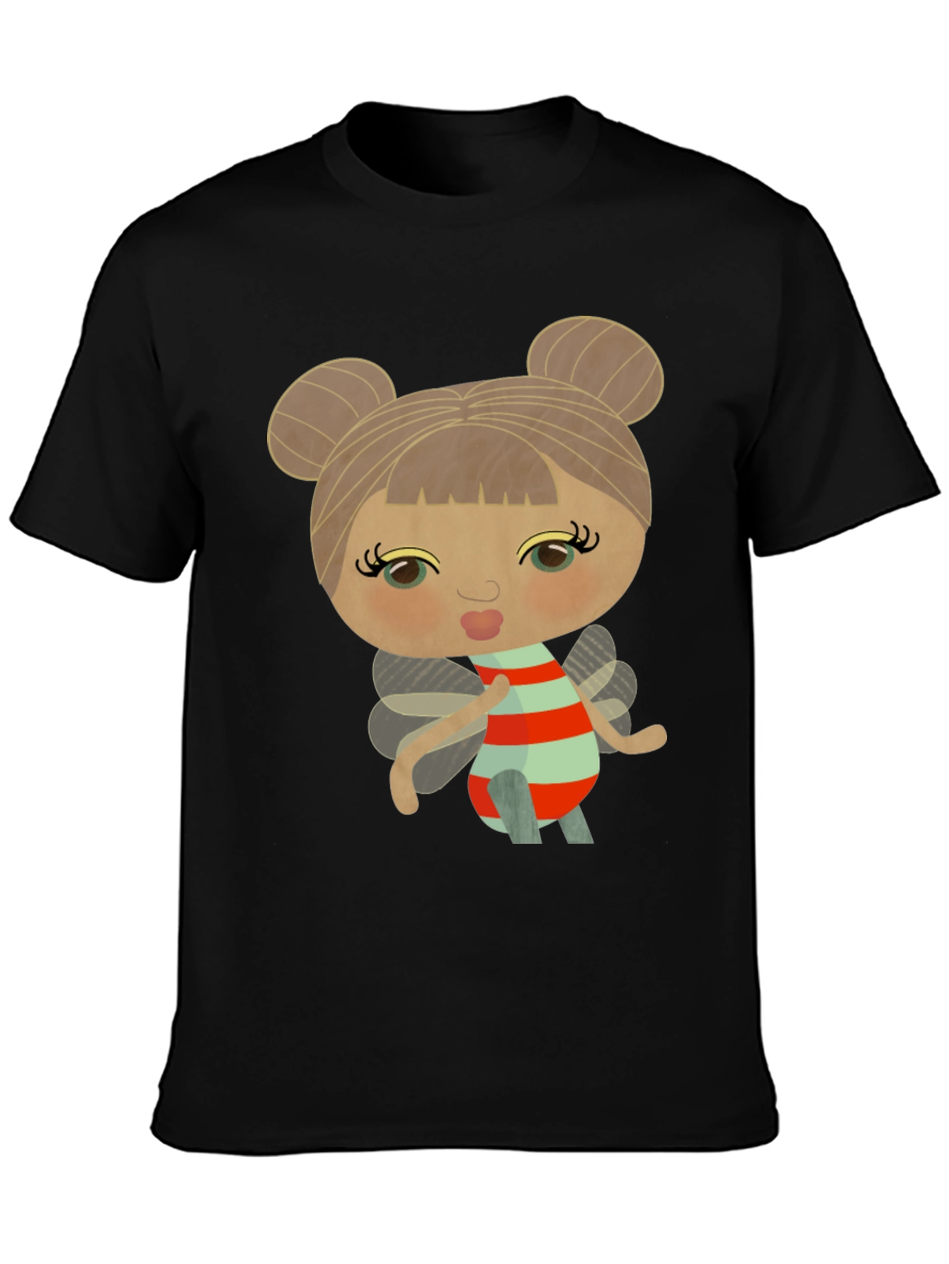 Cute Cartoon Fairy Graphic Black T-Shirt