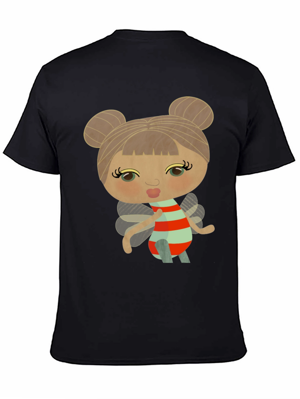 Cute Cartoon Fairy Graphic Black T-Shirt