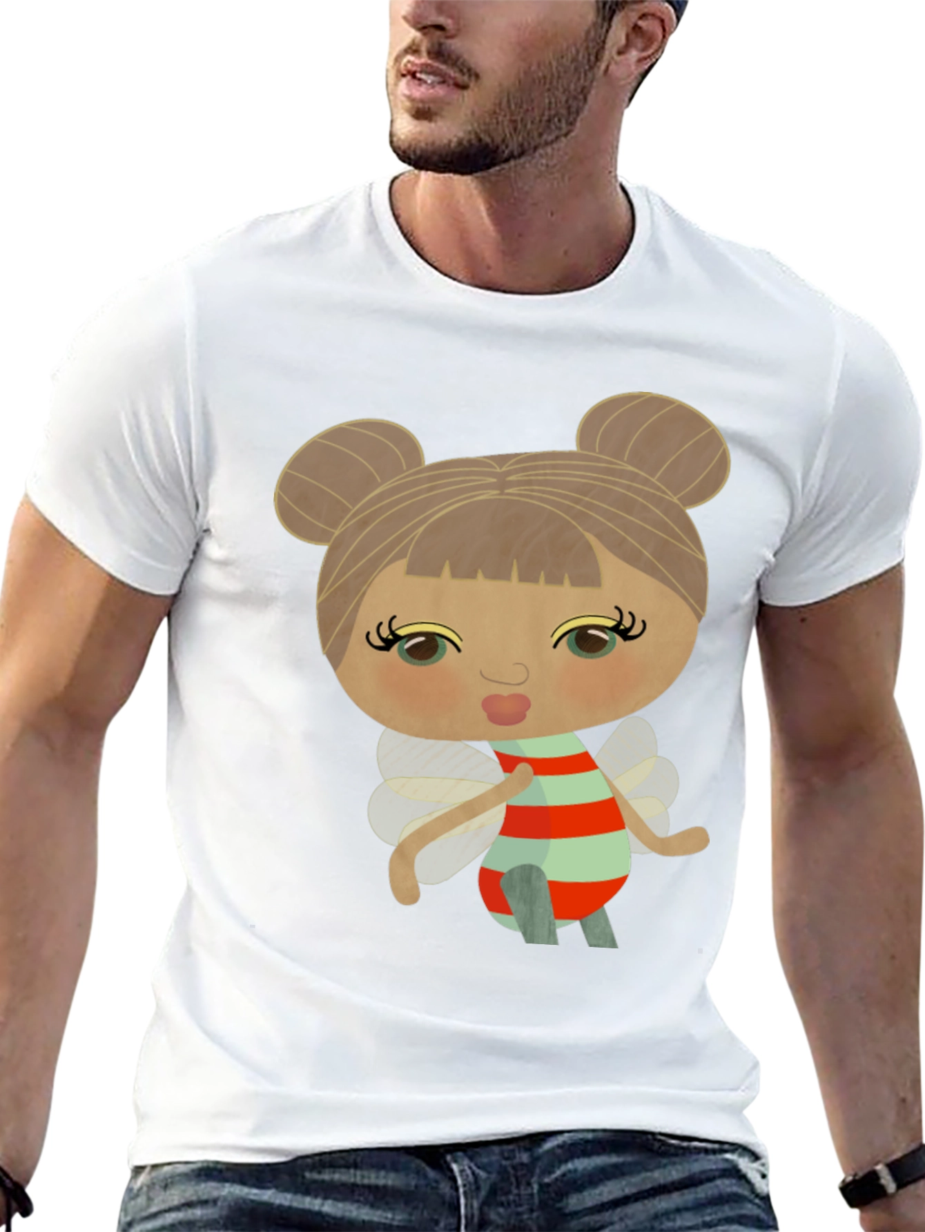 Cute Cartoon Fairy Graphic Black T-Shirt