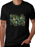 Tropical Leaf Print Black T-Shirt