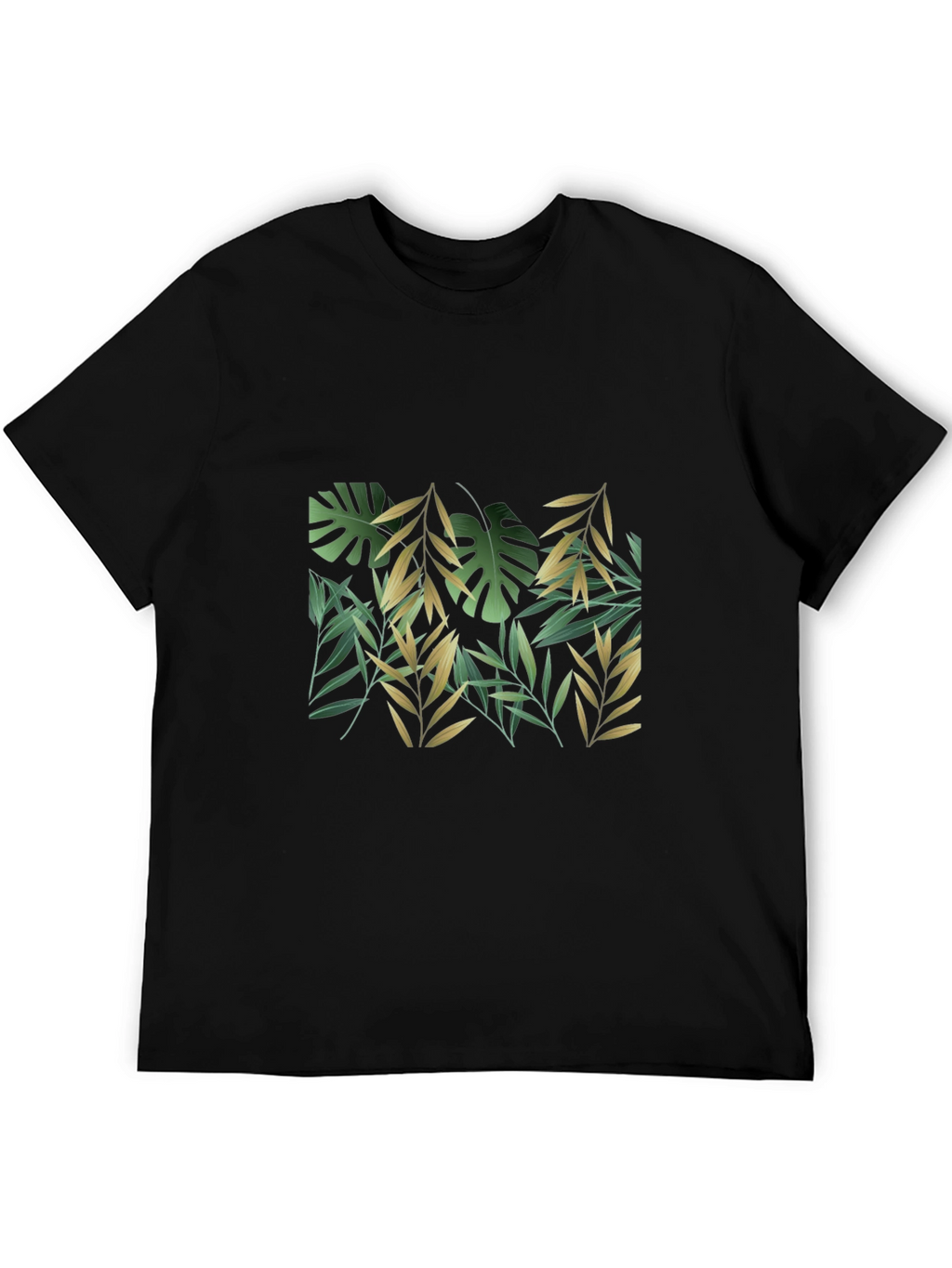 Tropical Leaf Print Black T-Shirt