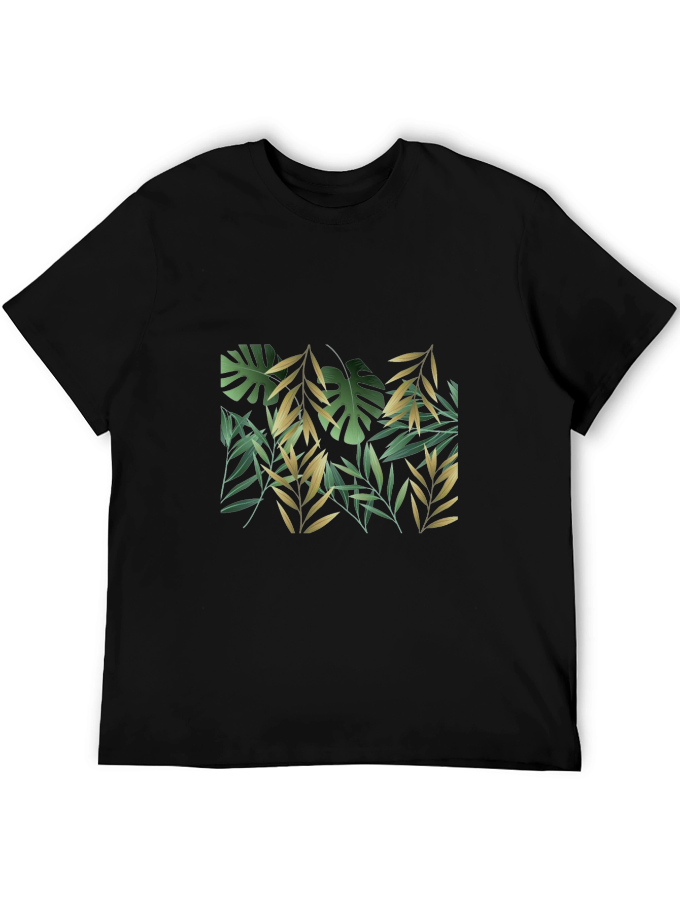 Tropical Leaf Print Black T-Shirt