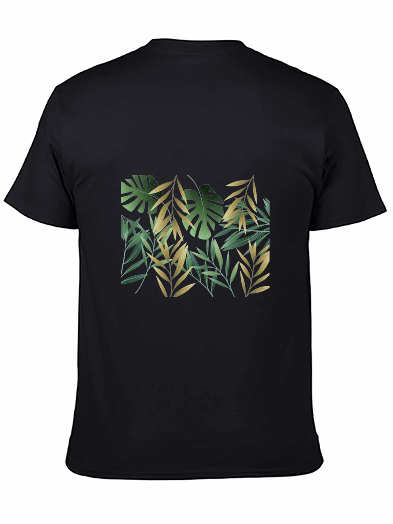 Tropical Leaf Print Black T-Shirt