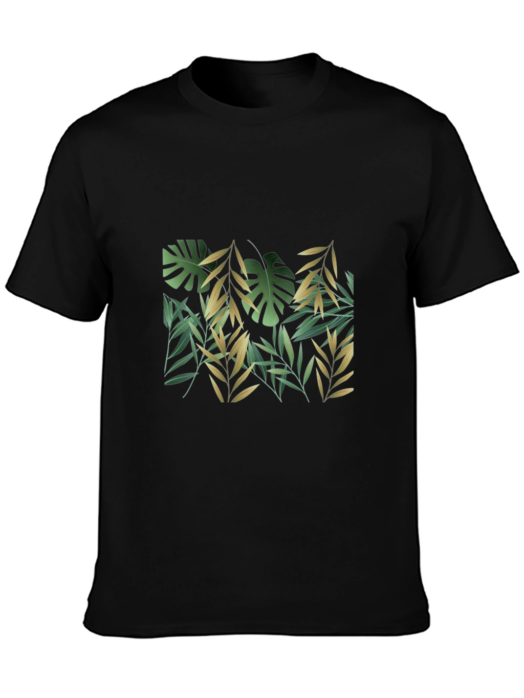 Tropical Leaf Print Black T-Shirt