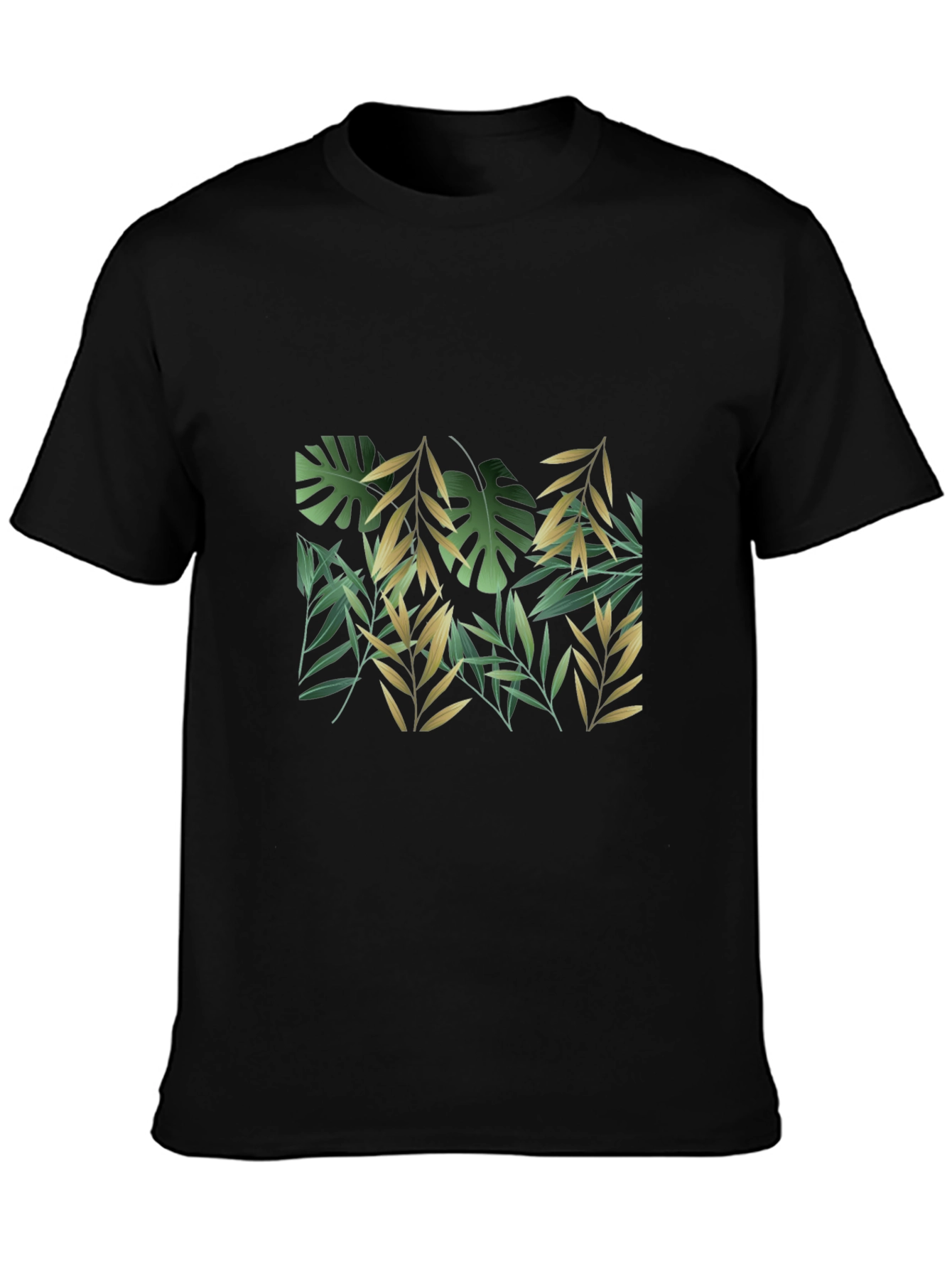 Tropical Leaf Print Black T-Shirt