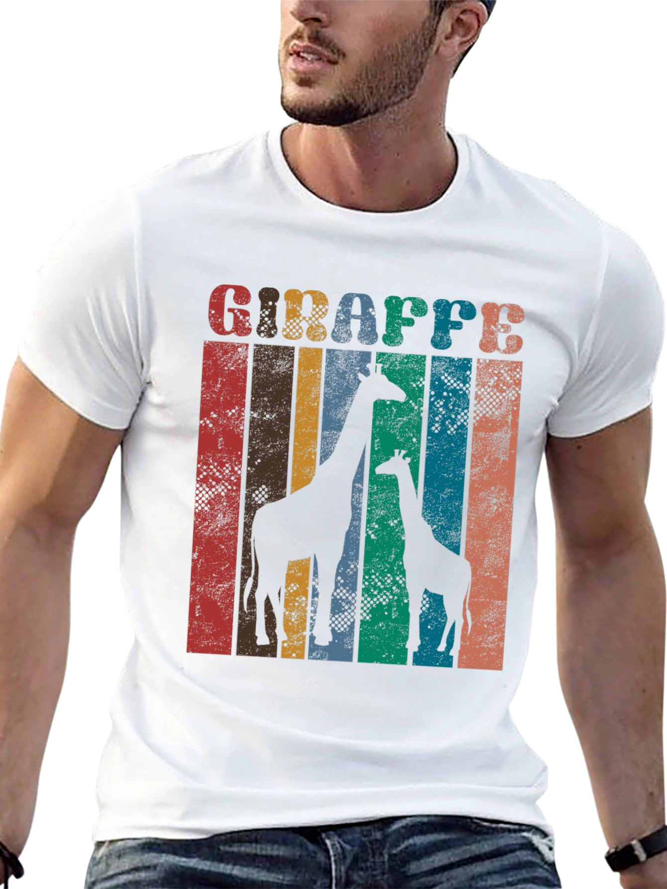 Retro Giraffe Graphic Print T-Shirt