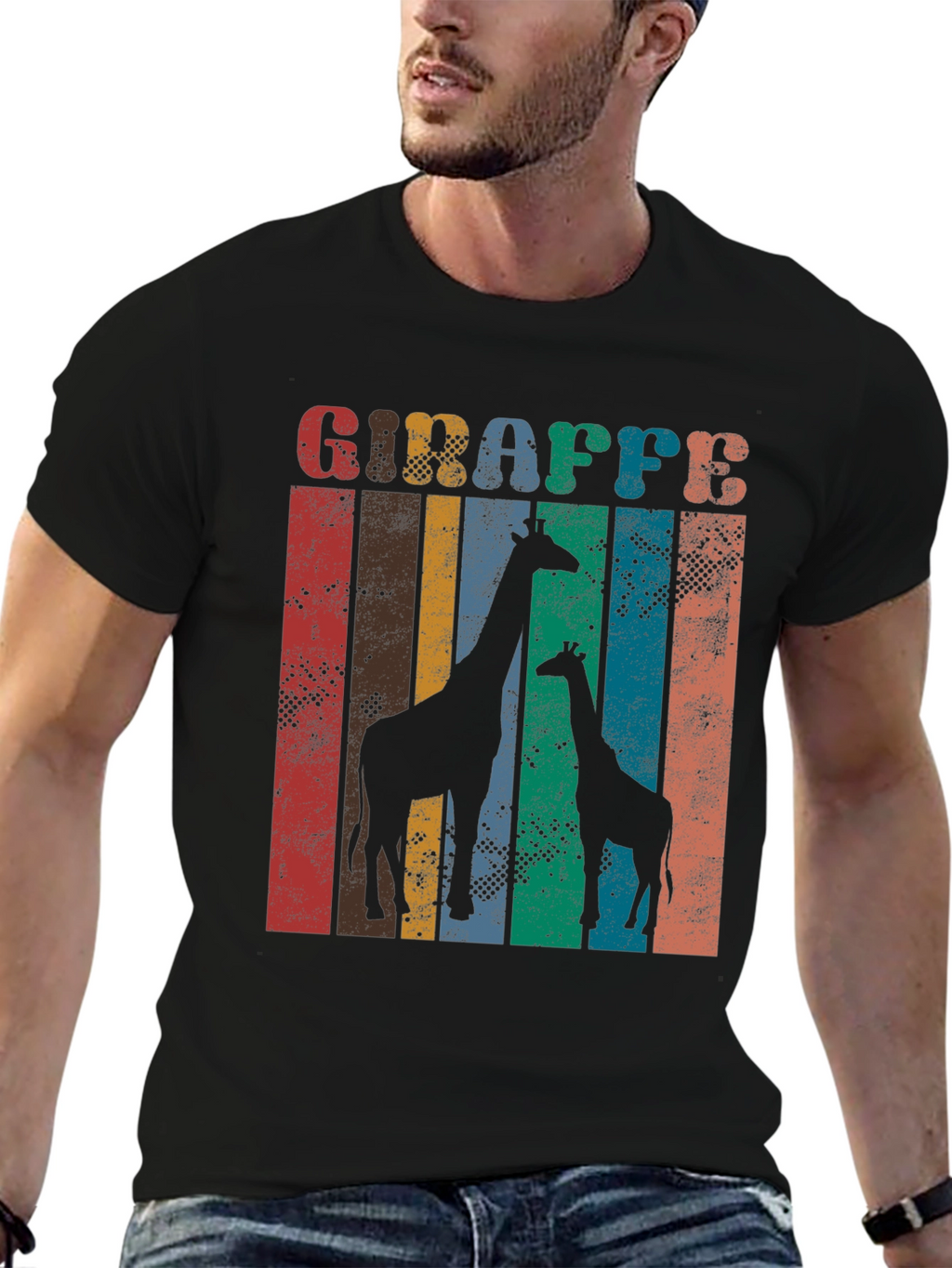 Retro Giraffe Graphic Print T-Shirt