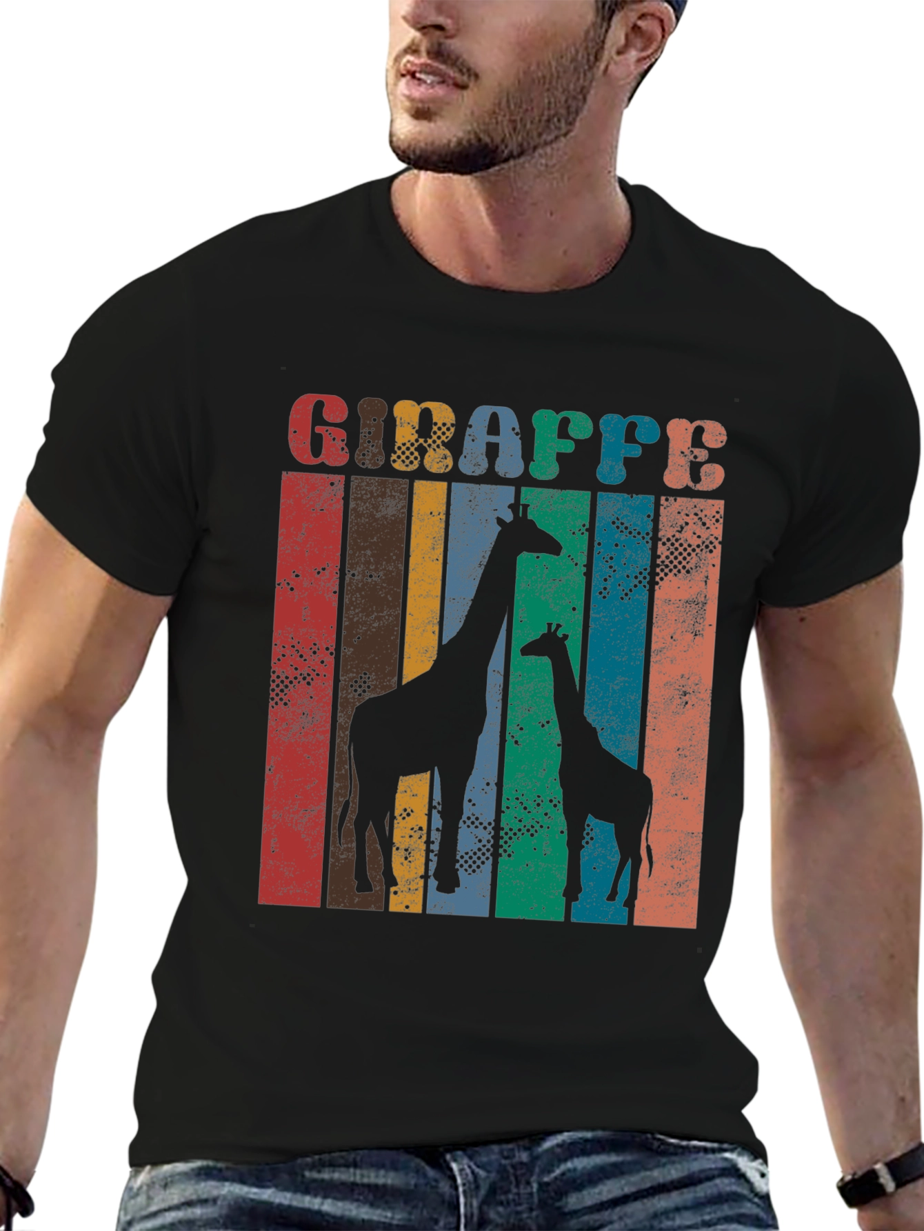 Retro Giraffe Graphic Print T-Shirt