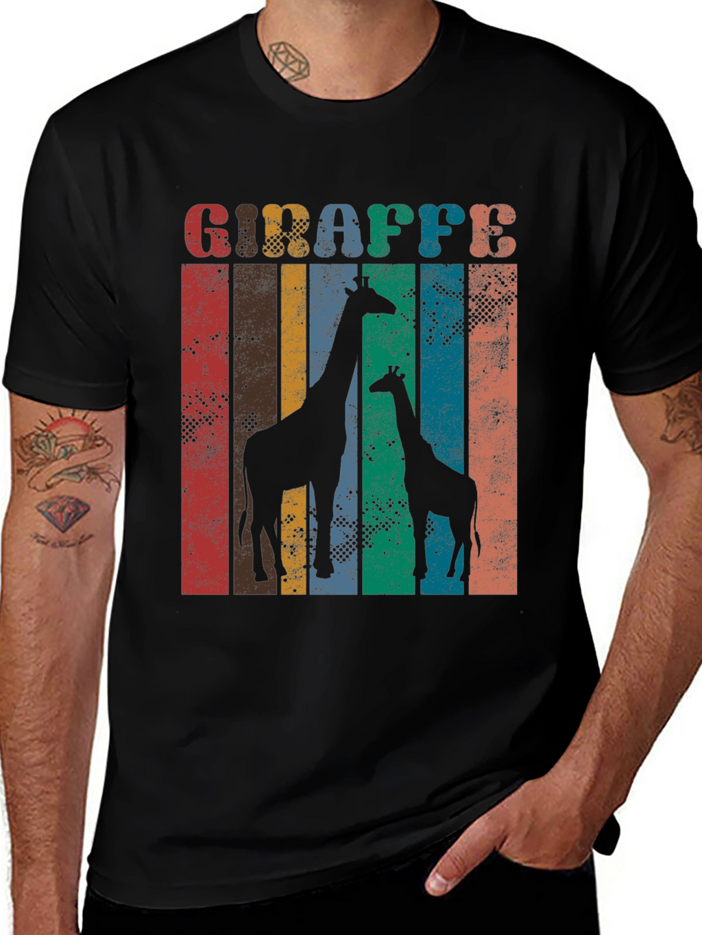 Retro Giraffe Graphic Print T-Shirt