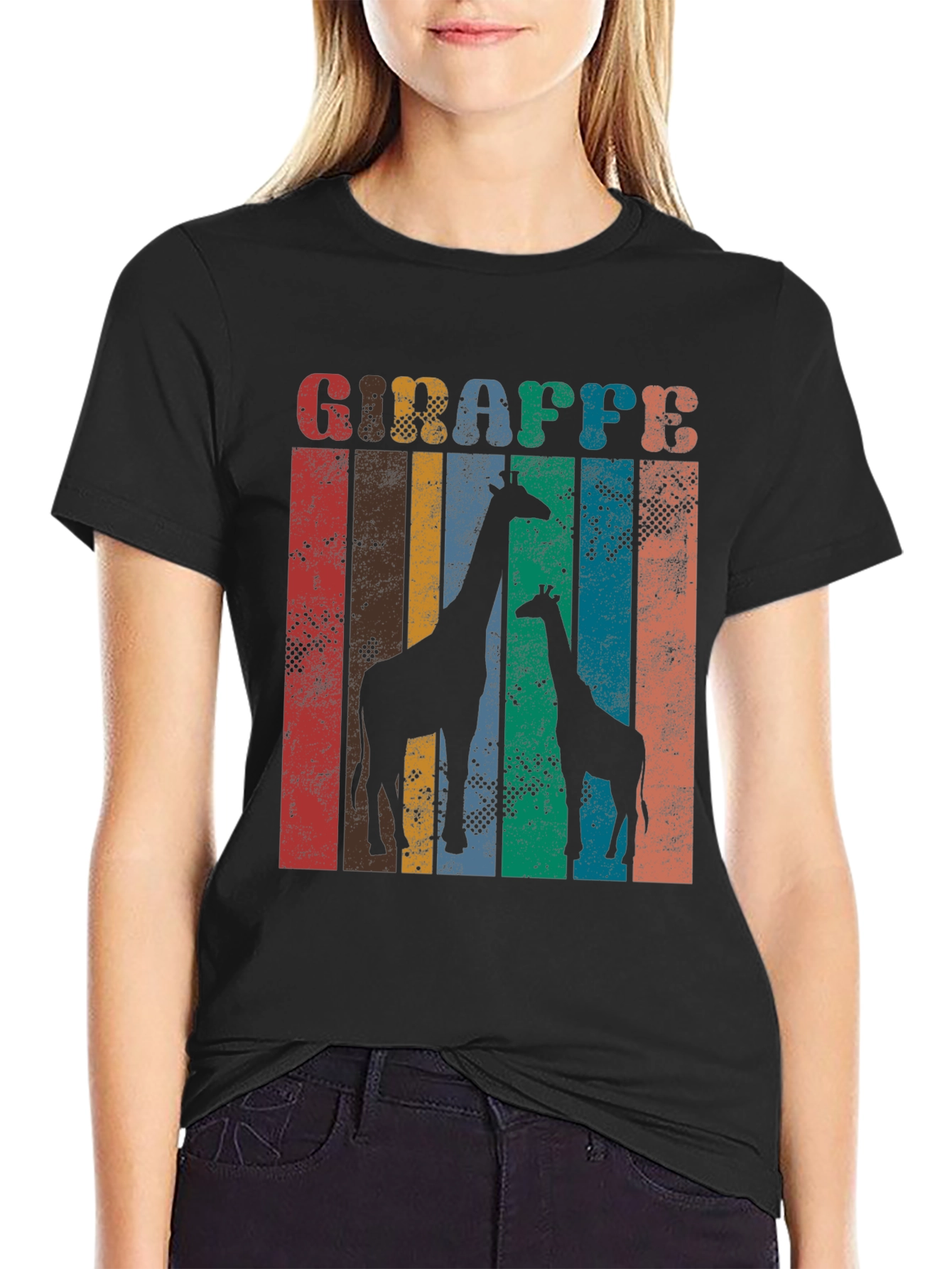 Retro Giraffe Graphic Print T-Shirt