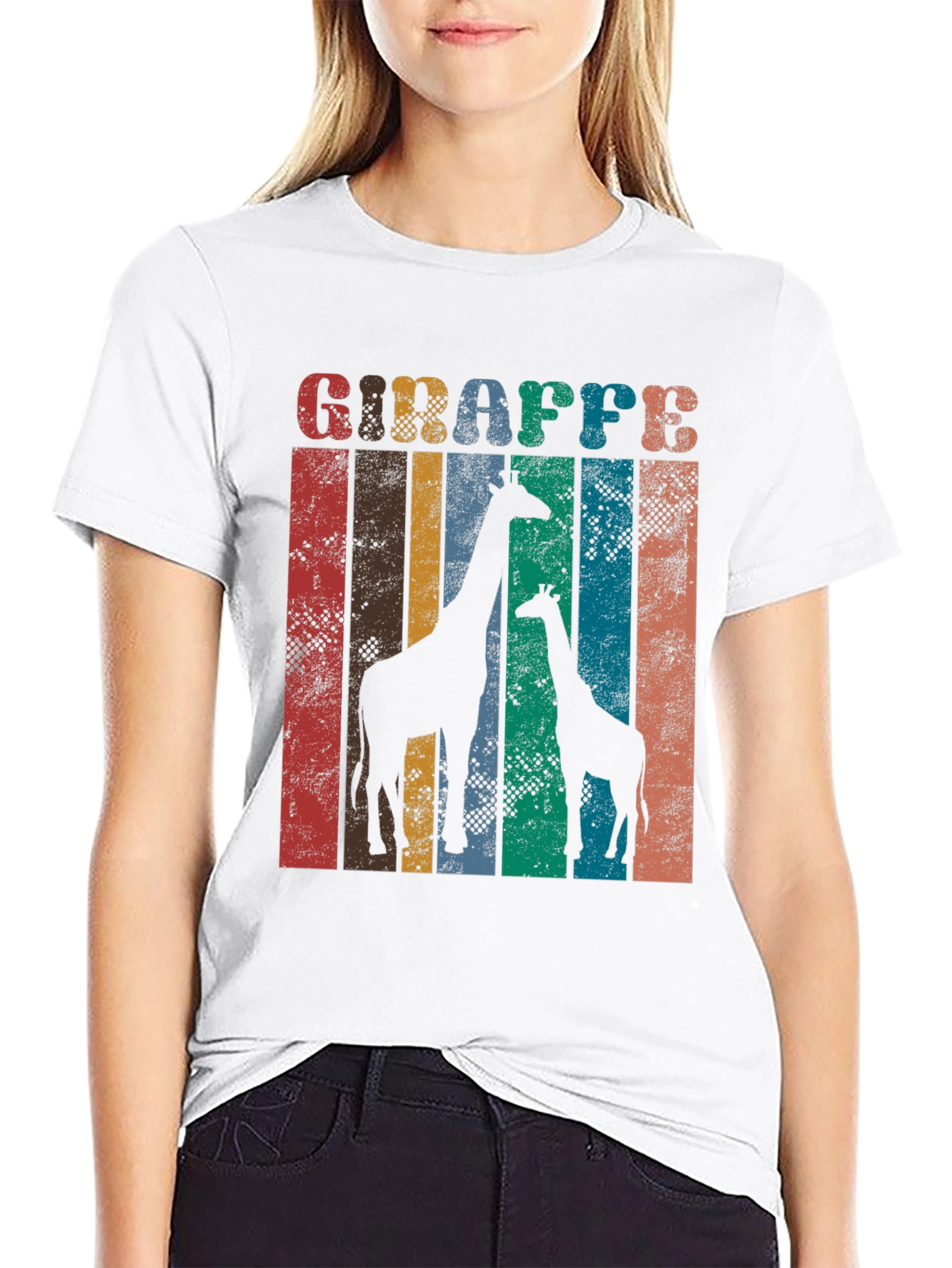 Retro Giraffe Graphic Print T-Shirt