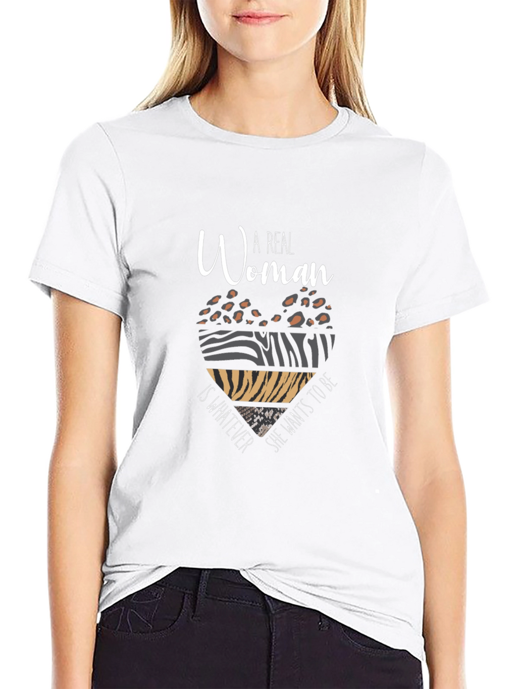 A Real Woman T-Shirt - Animal Print Heart Design