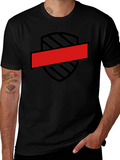 Black T-Shirt with Shield and Red Bar Design