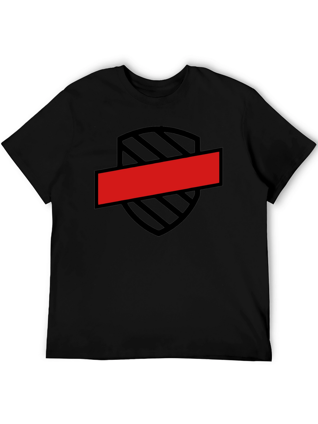 Black T-Shirt with Shield and Red Bar Design