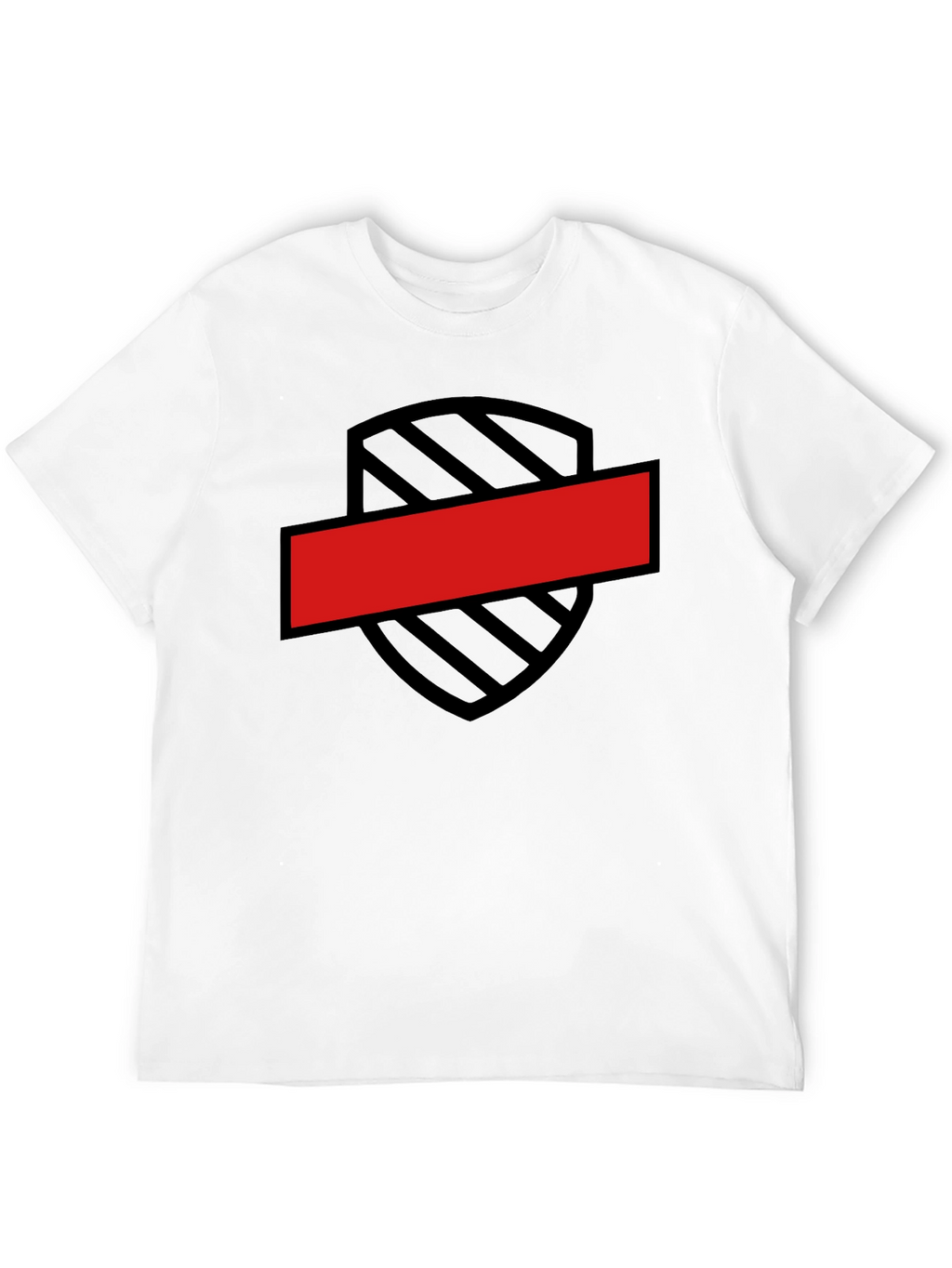 Black T-Shirt with Shield and Red Bar Design