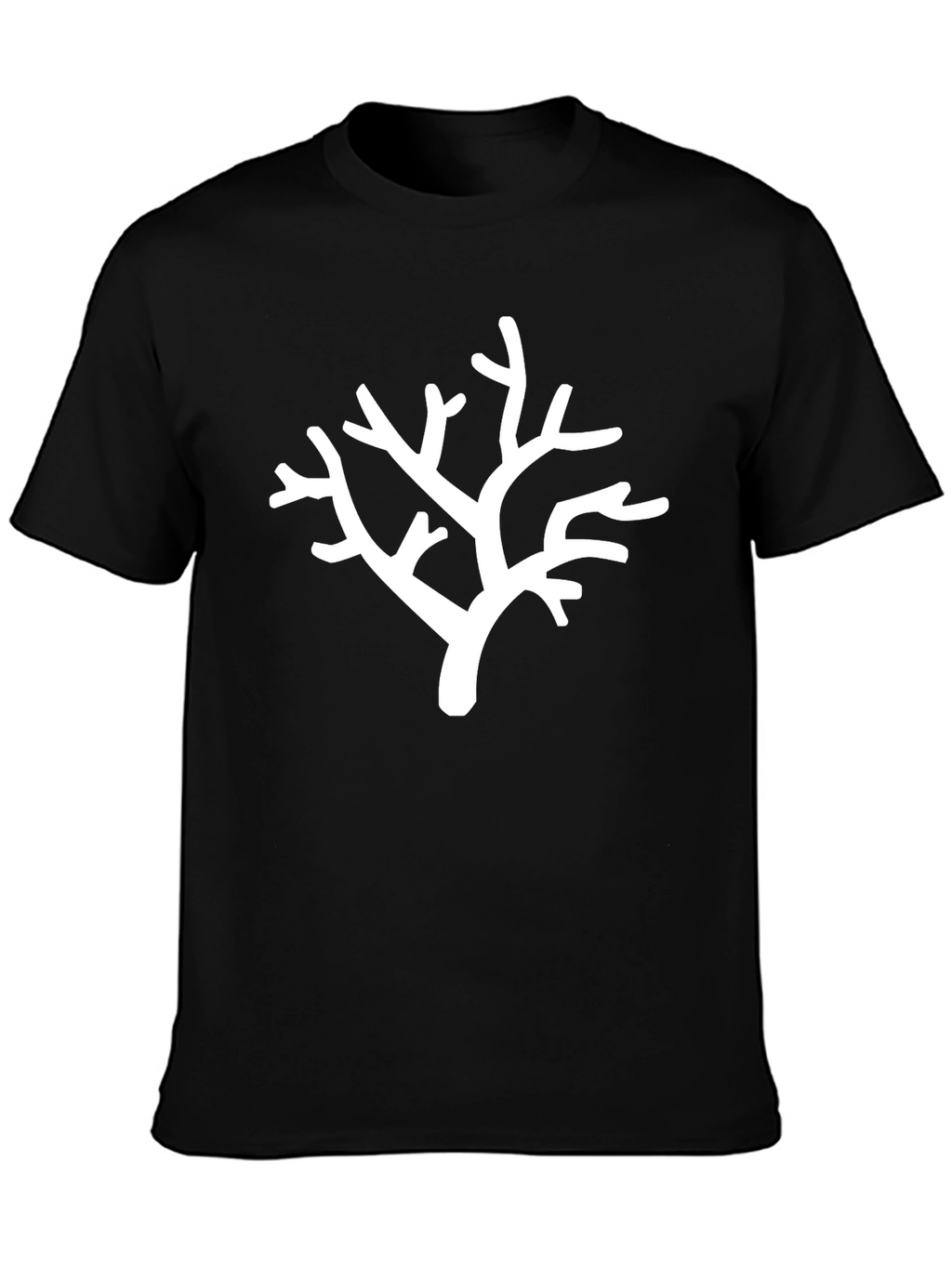 White Branch Print Black T-Shirt