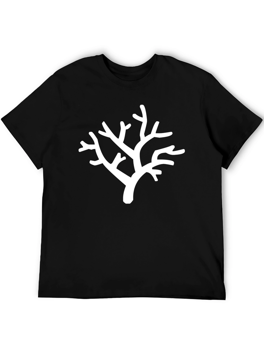 White Branch Print Black T-Shirt