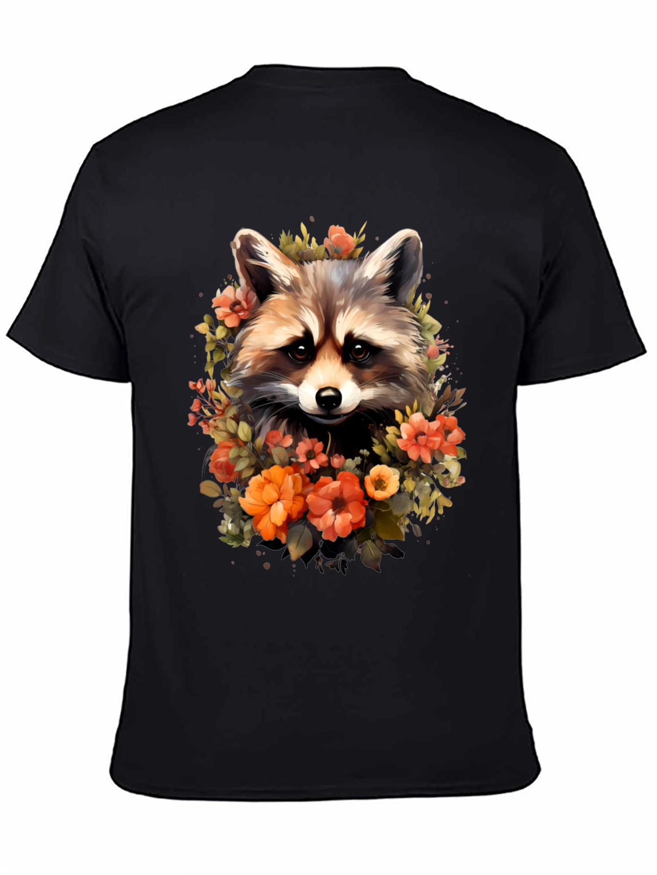 Raccoon & Floral Graphic Tee - Soft Black T-Shirt