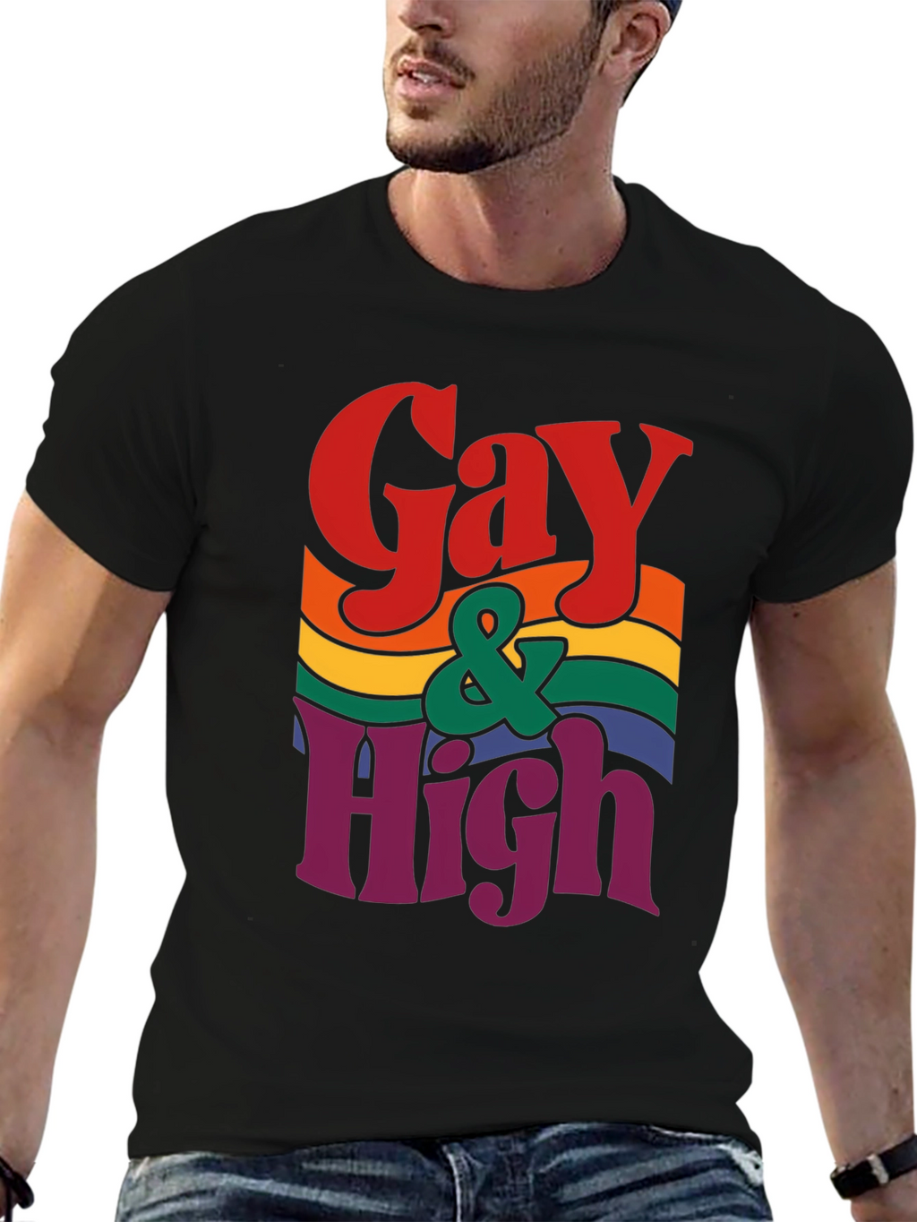 Gay & High Pride T-Shirt - Rainbow Graphic Tee