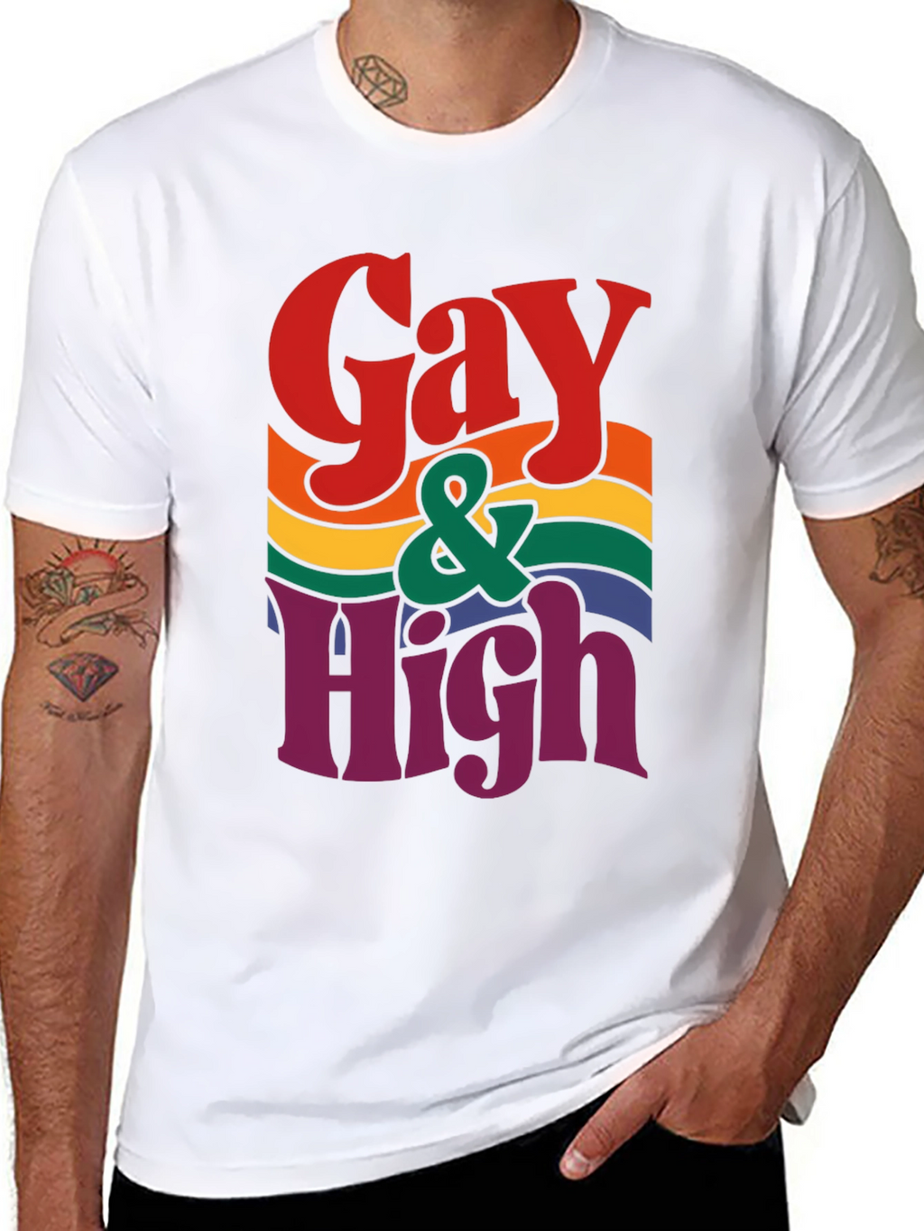 Gay & High Pride T-Shirt - Rainbow Graphic Tee