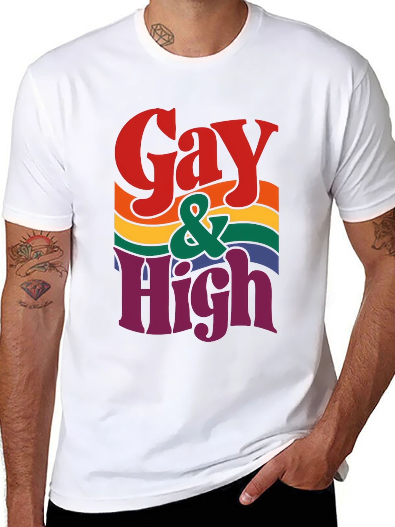 Gay & High Pride T-Shirt - Rainbow Graphic Tee