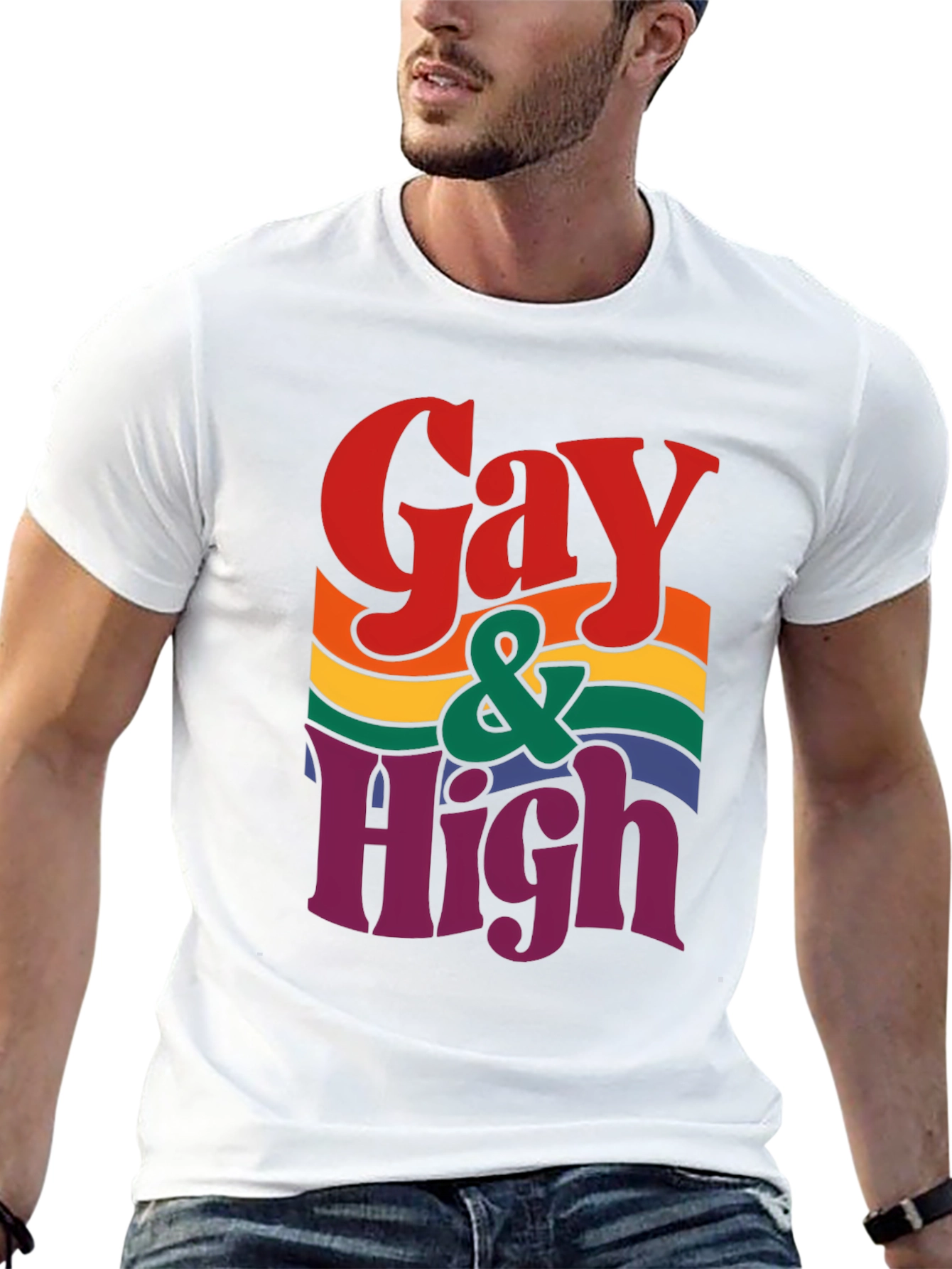 Gay & High Pride T-Shirt - Rainbow Graphic Tee
