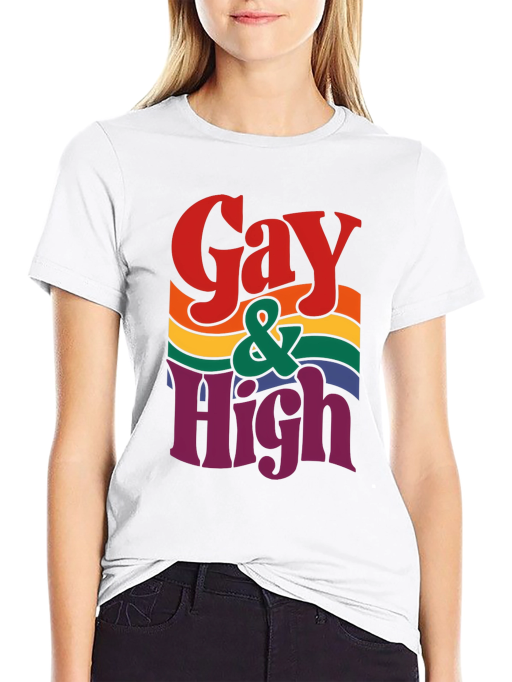 Gay & High Pride T-Shirt - Rainbow Graphic Tee