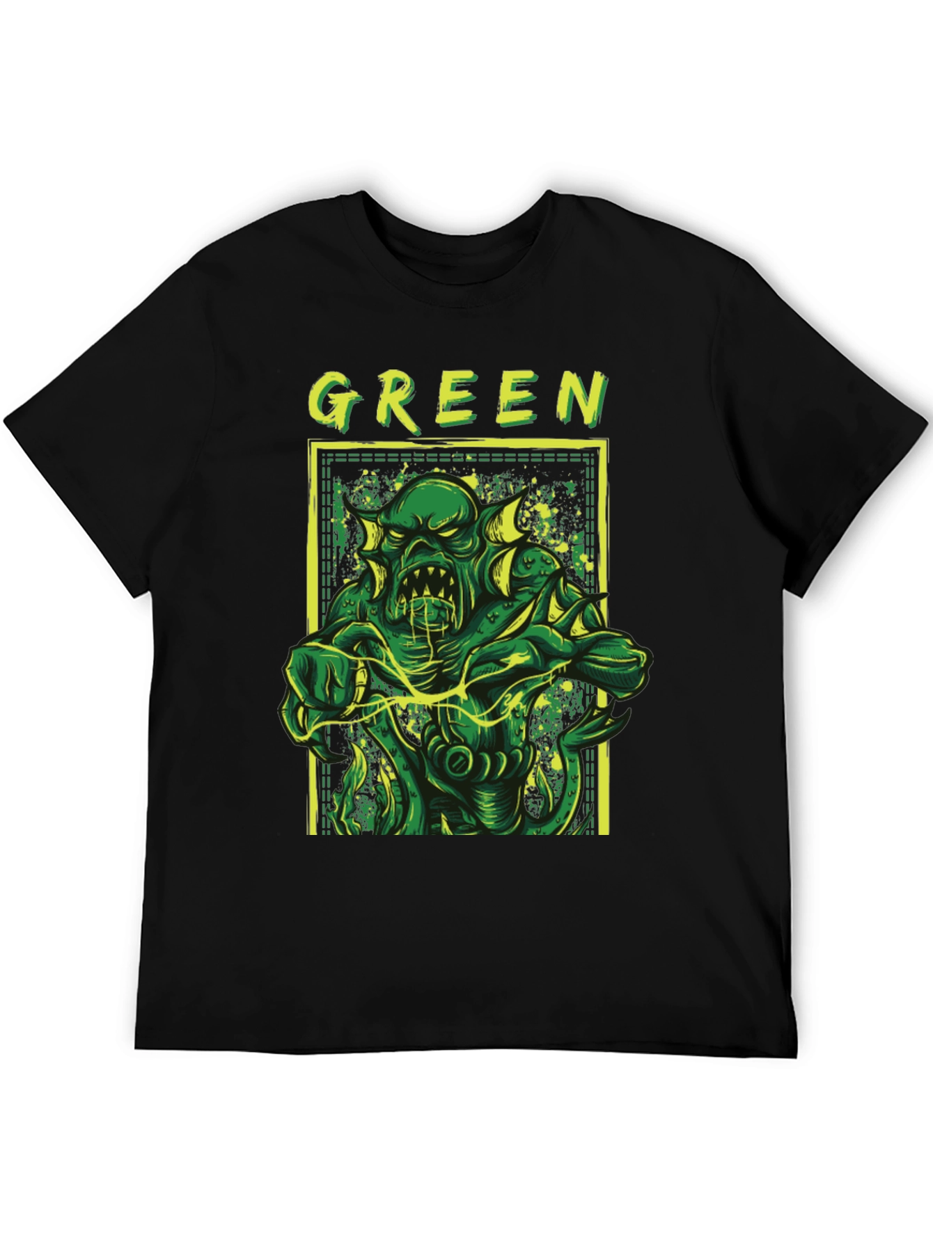 Green Monster Graphic Tee - Black Horror T-Shirt