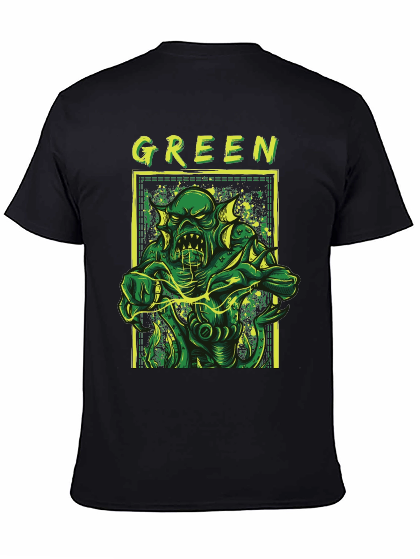 Green Monster Graphic Tee - Black Horror T-Shirt
