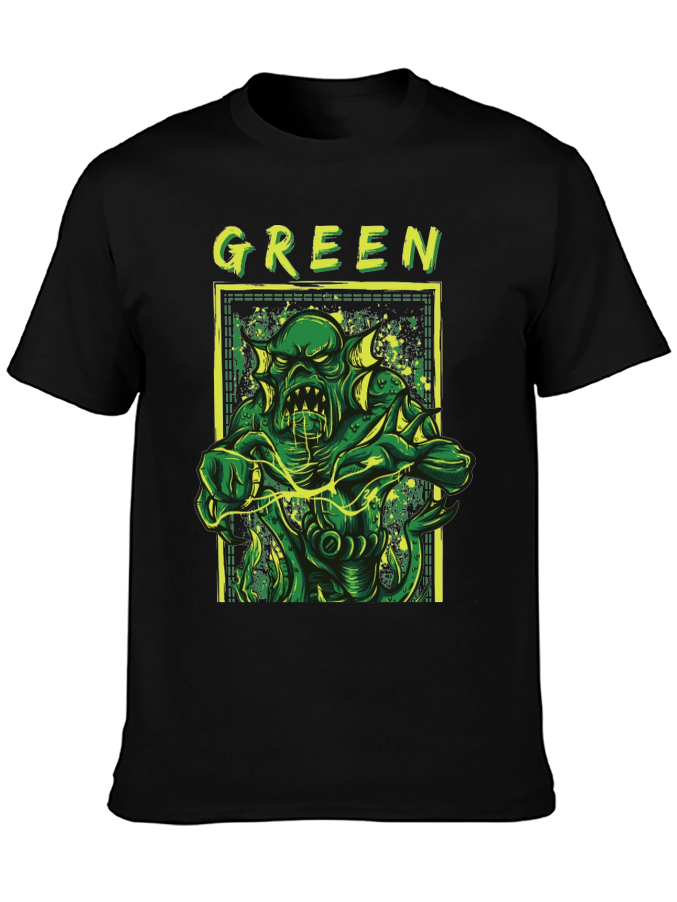 Green Monster Graphic Tee - Black Horror T-Shirt