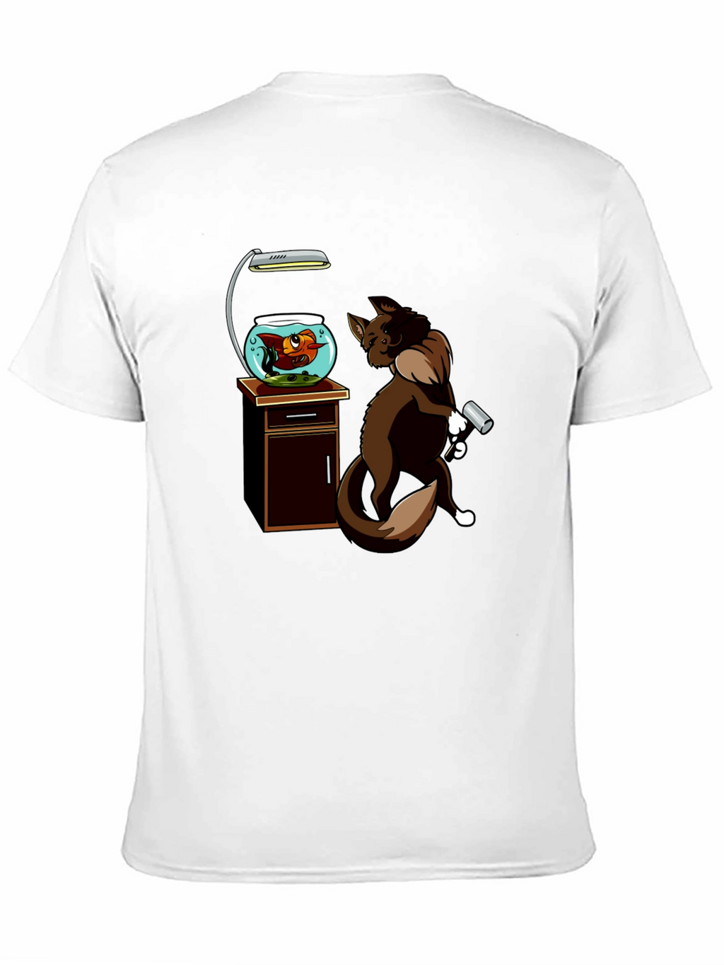 Cat vs. Fishbowl Graphic T-Shirt - Black