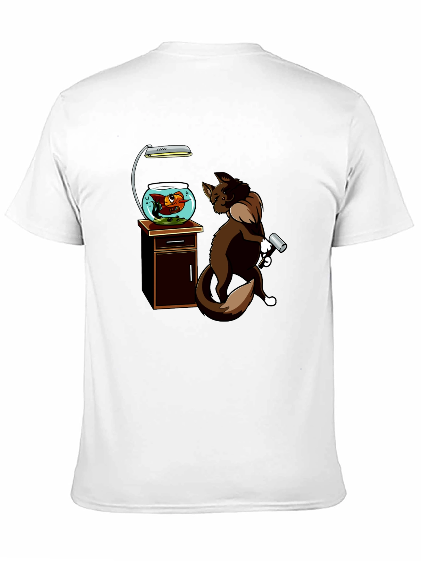 Cat vs. Fishbowl Graphic T-Shirt - Black