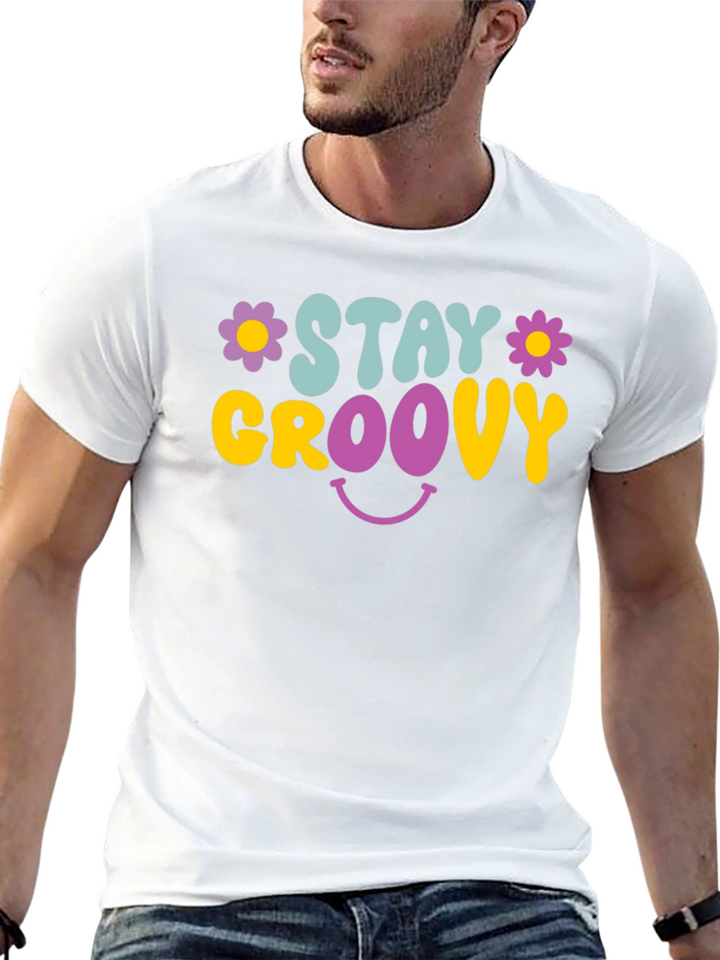 Stay Groovy Graphic Tee - Retro Smiley Face T-Shirt