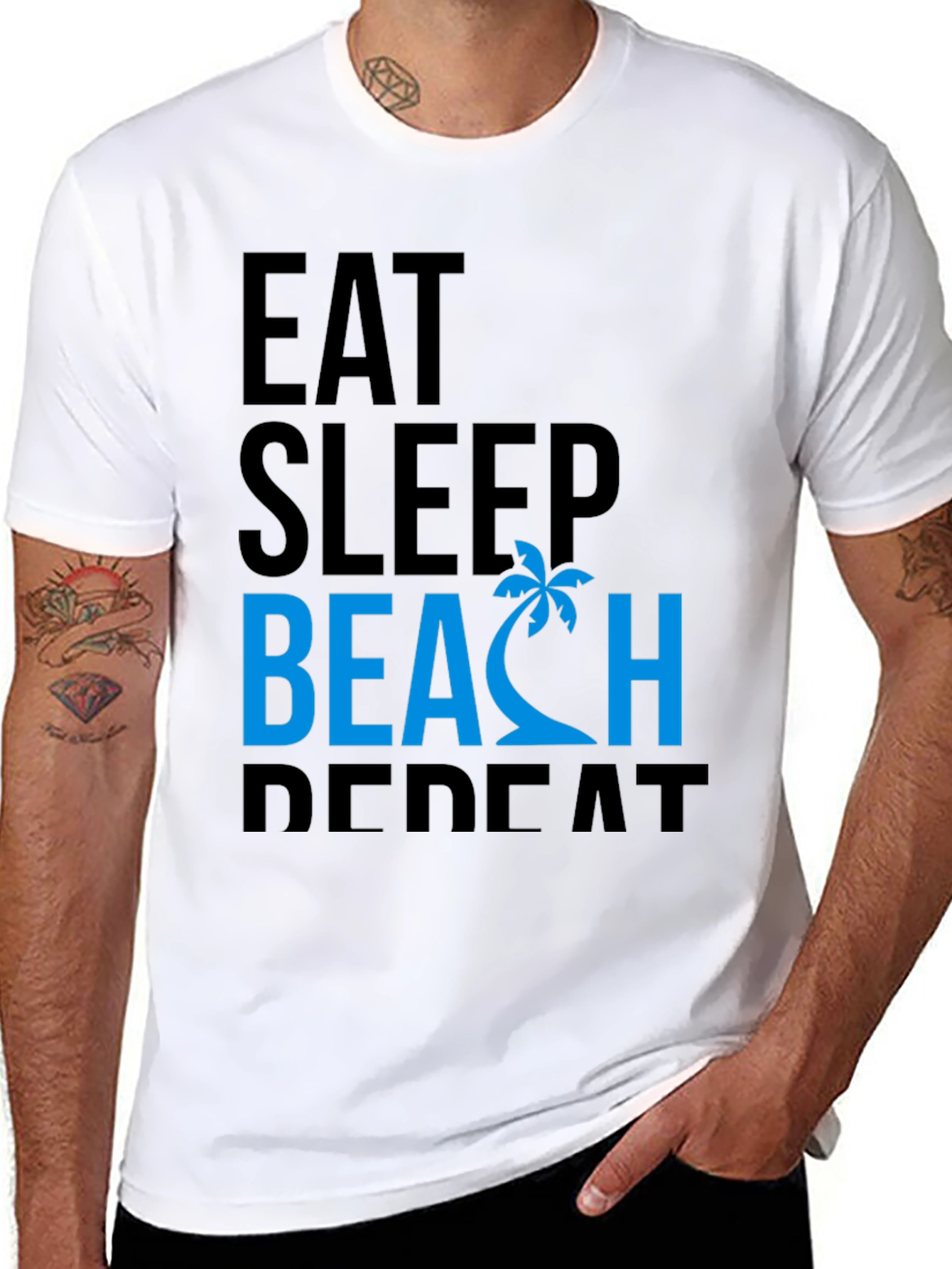 Eat Sleep Beach Repeat Black Graphic Tee