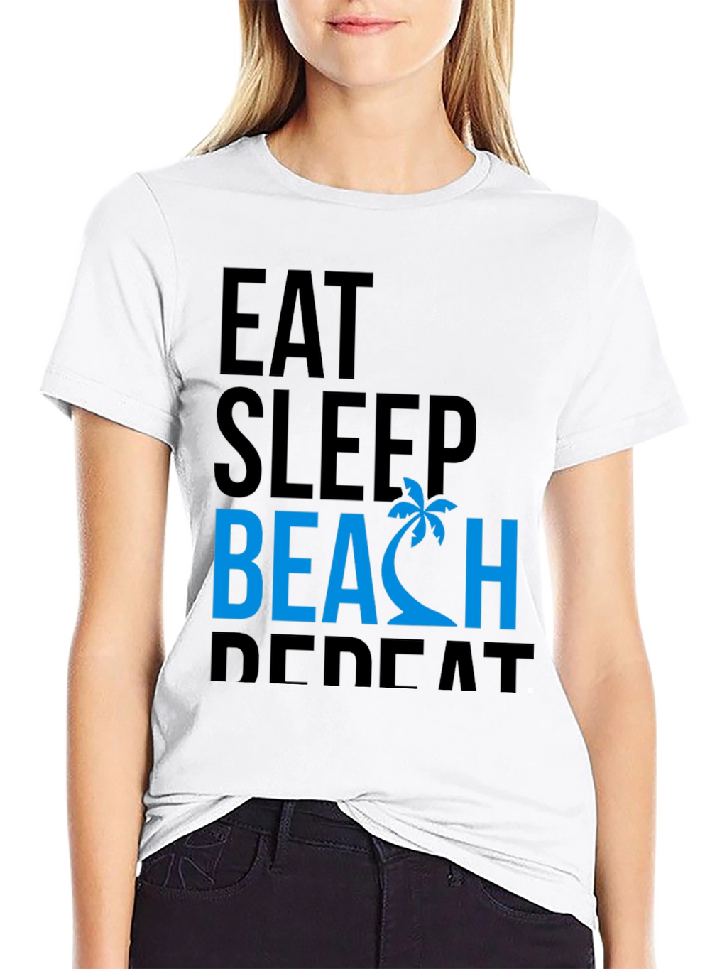 Eat Sleep Beach Repeat Black Graphic Tee