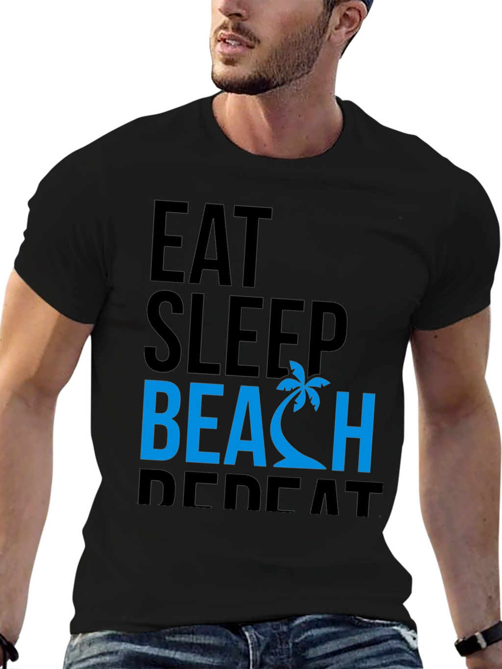 Eat Sleep Beach Repeat Black Graphic Tee