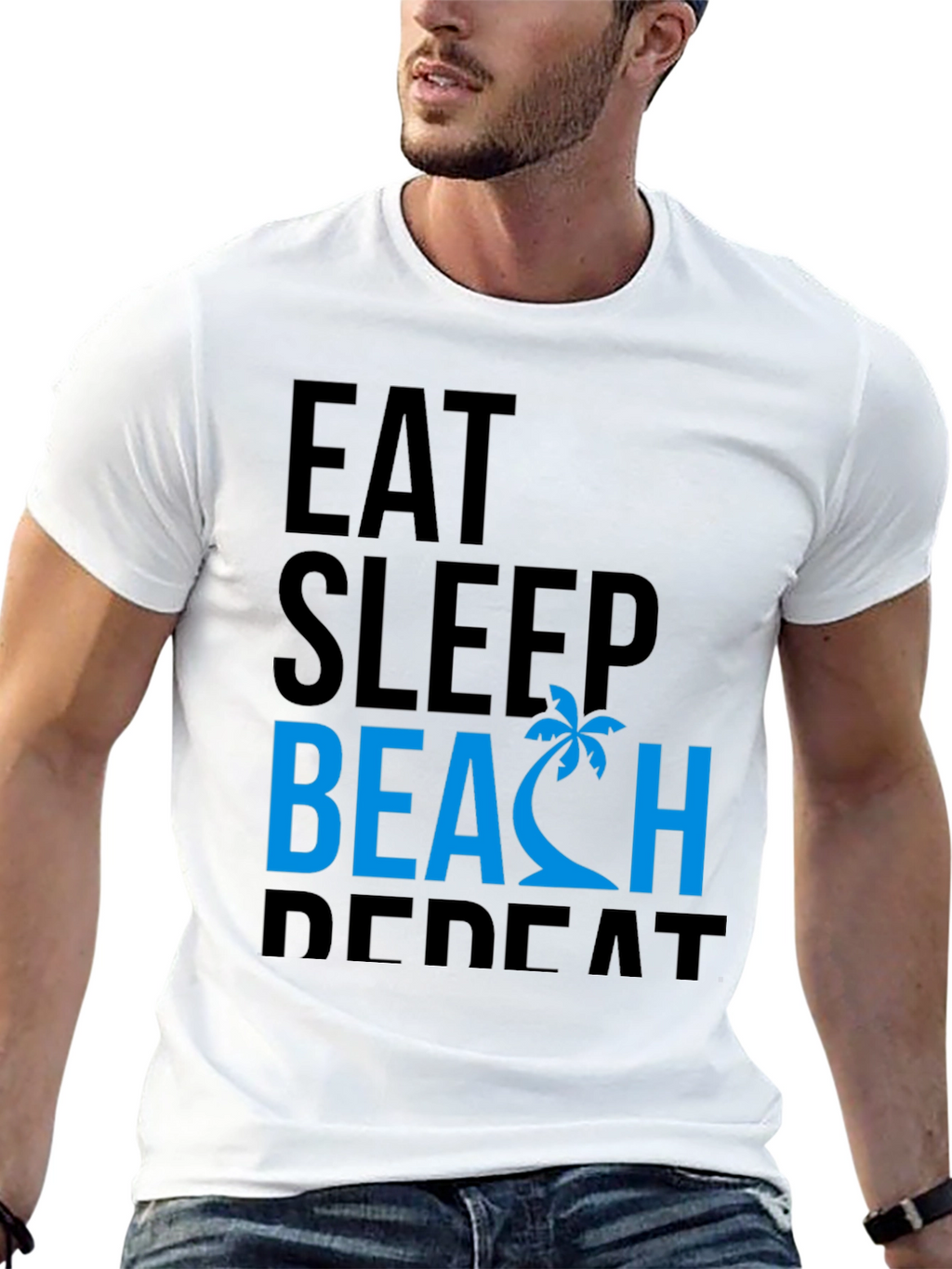 Eat Sleep Beach Repeat Black Graphic Tee