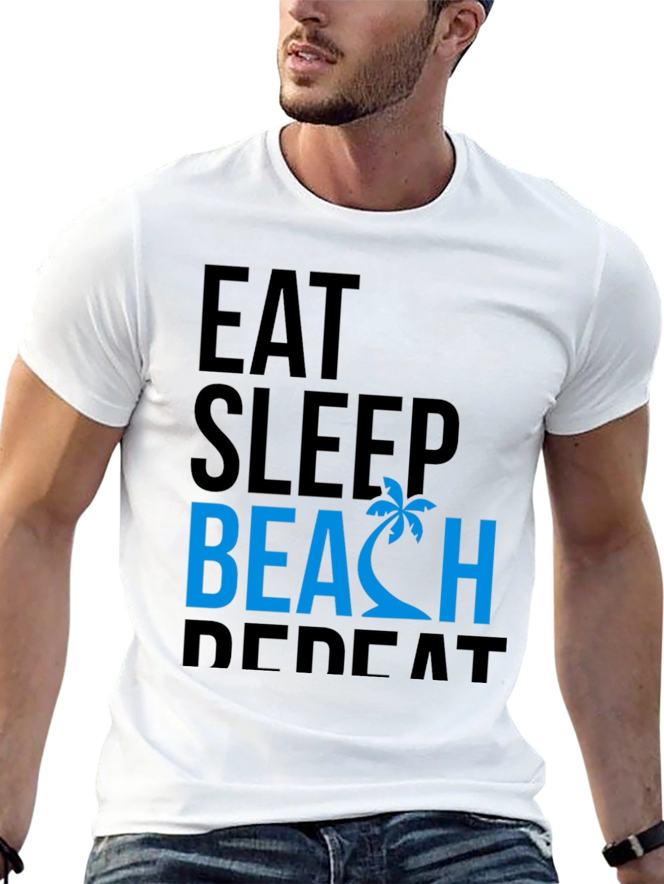 Eat Sleep Beach Repeat Black Graphic Tee