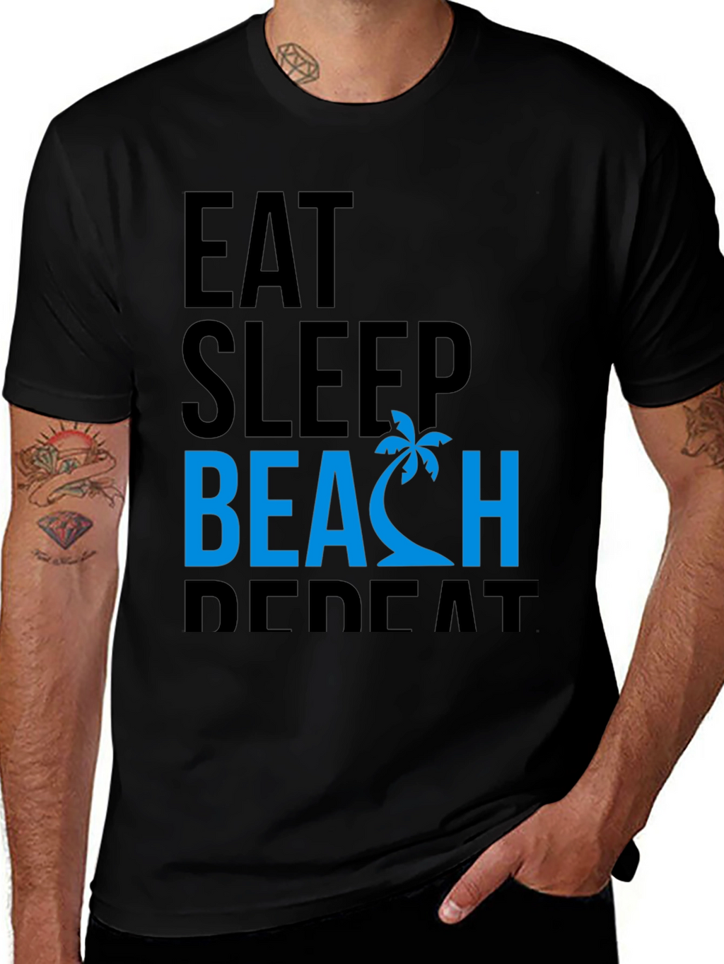 Eat Sleep Beach Repeat Black Graphic Tee