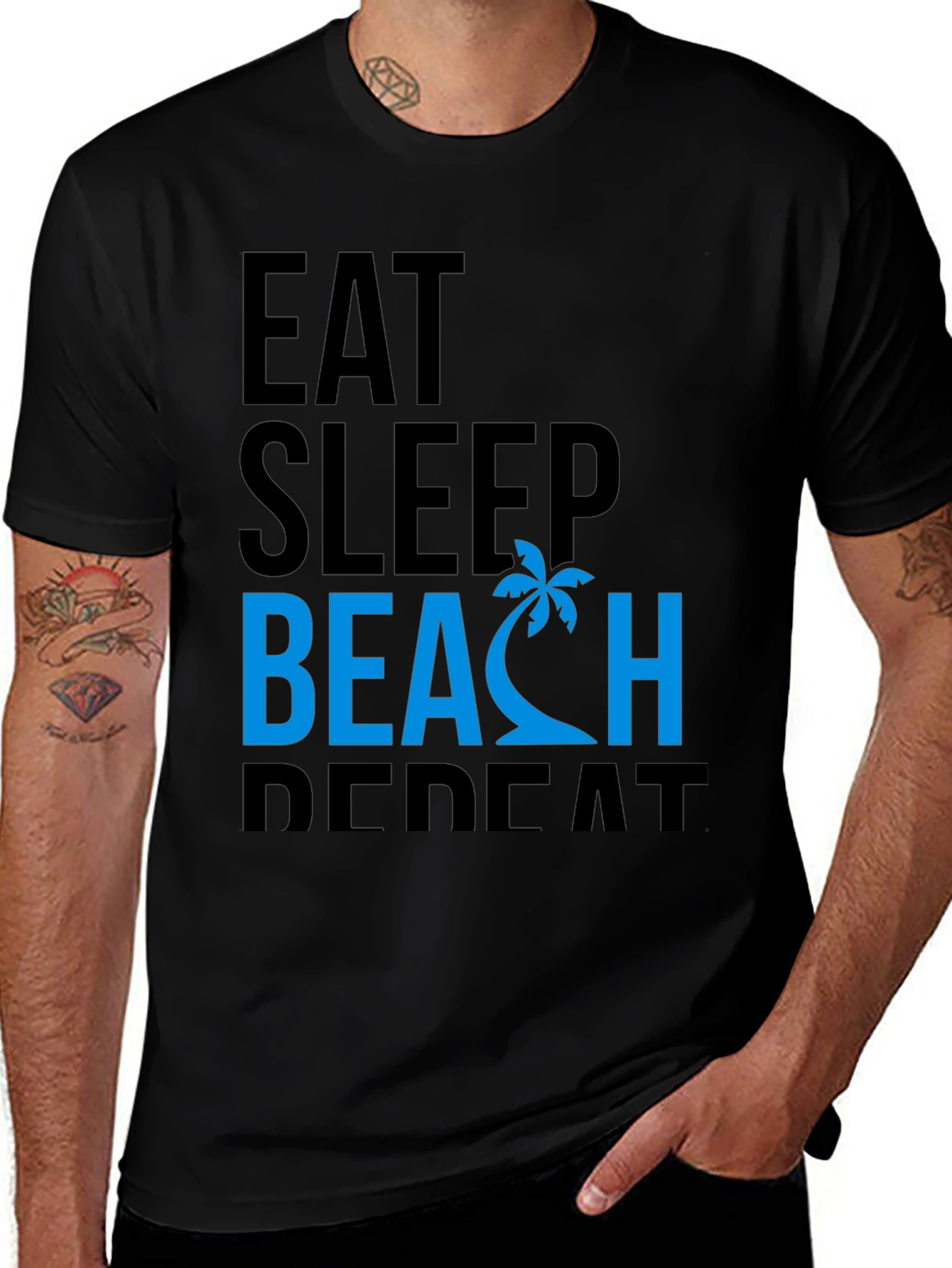 Eat Sleep Beach Repeat Black Graphic Tee