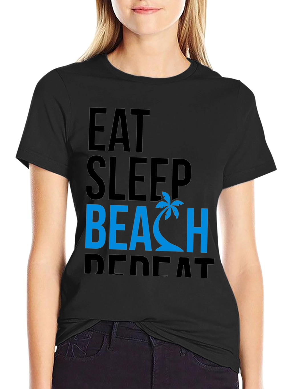 Eat Sleep Beach Repeat Black Graphic Tee