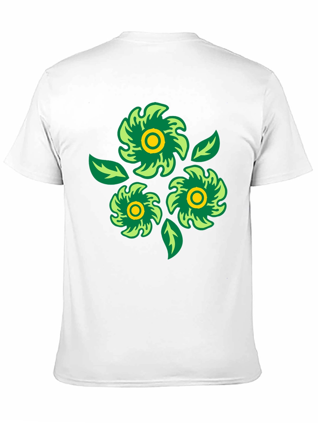 Green Floral Graphic Print Black T-Shirt