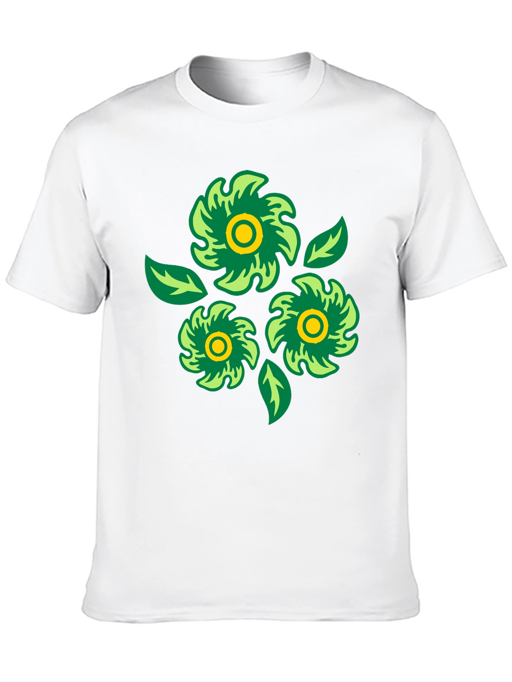 Green Floral Graphic Print Black T-Shirt