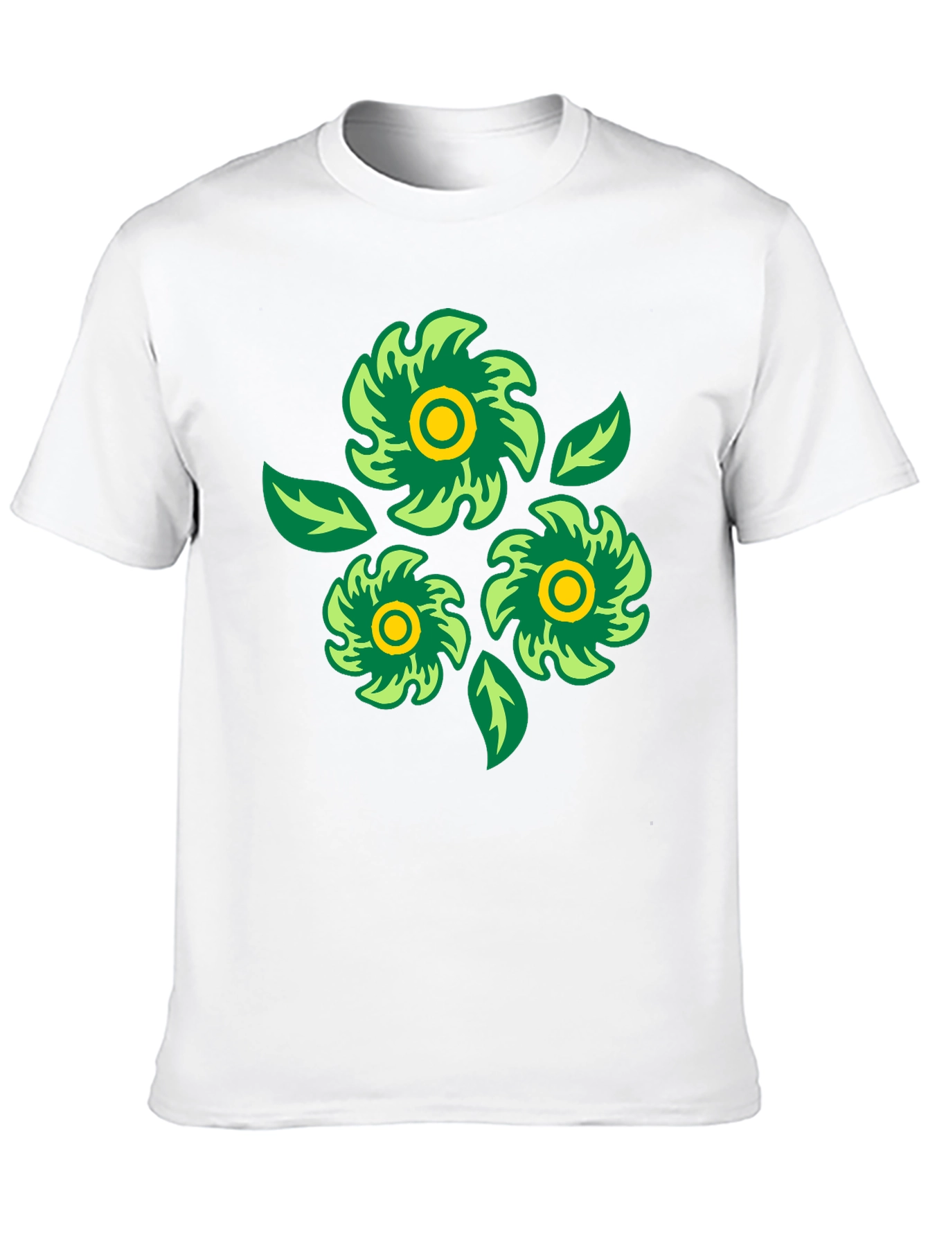 Green Floral Graphic Print Black T-Shirt
