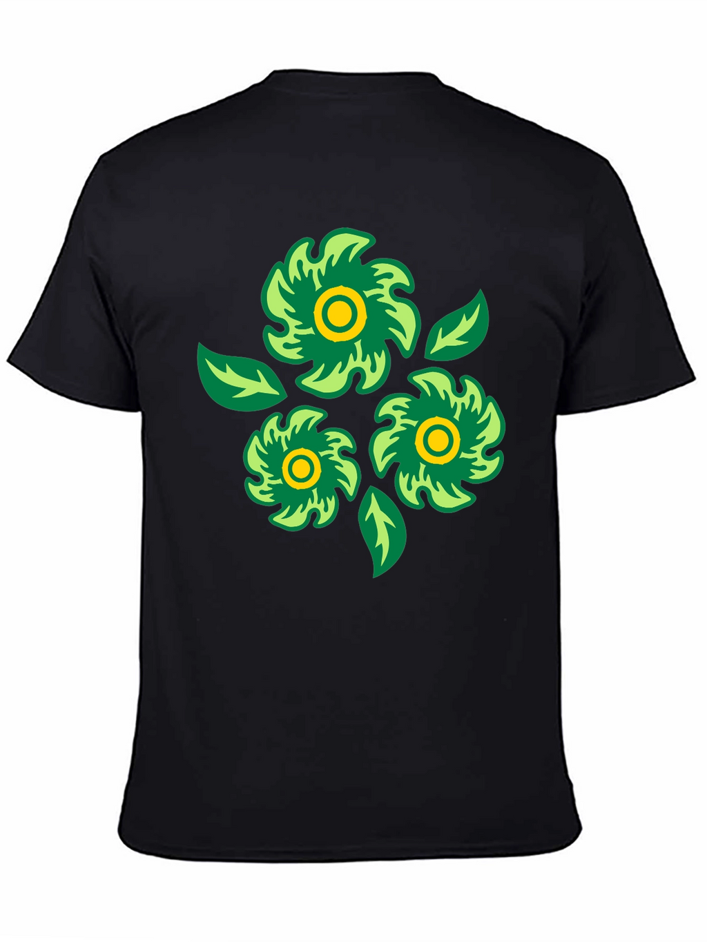 Green Floral Graphic Print Black T-Shirt