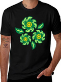 Green Floral Graphic Print Black T-Shirt