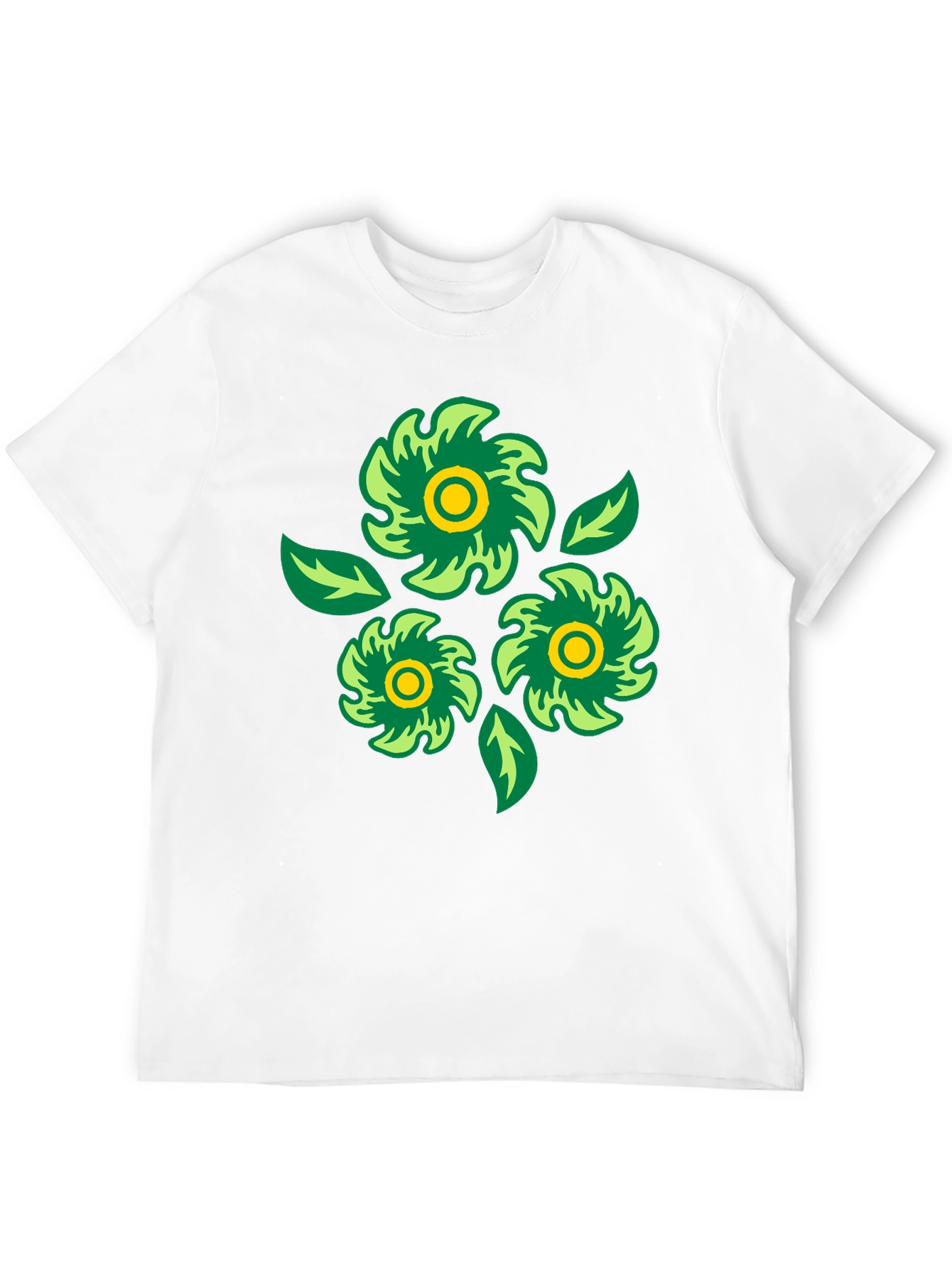 Green Floral Graphic Print Black T-Shirt