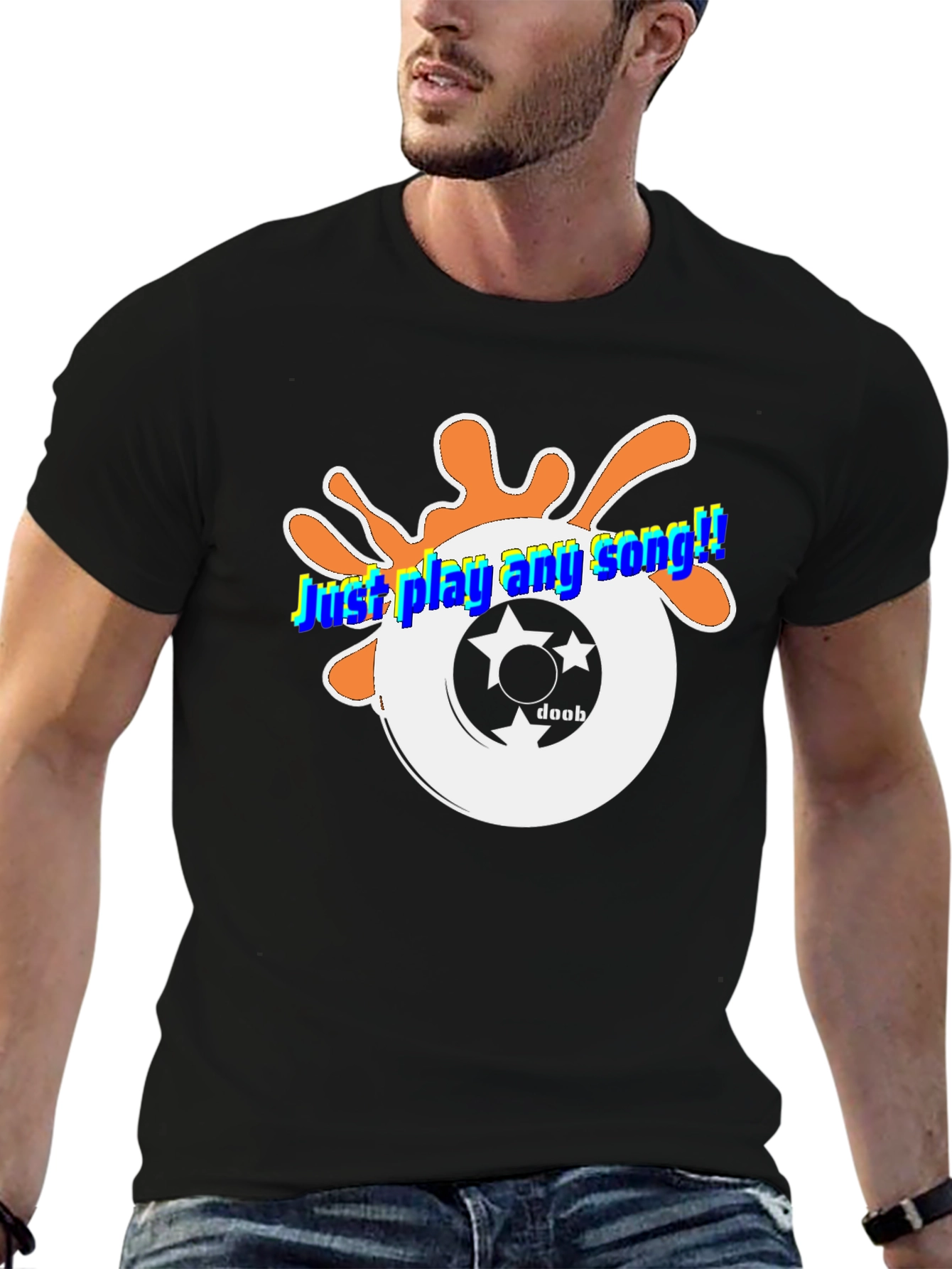 Just Play Any Song Black Graphic Tee